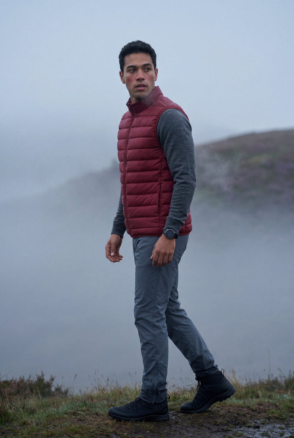 Lightweight High Collar Padded Vest with Slim Silhouette | Liam