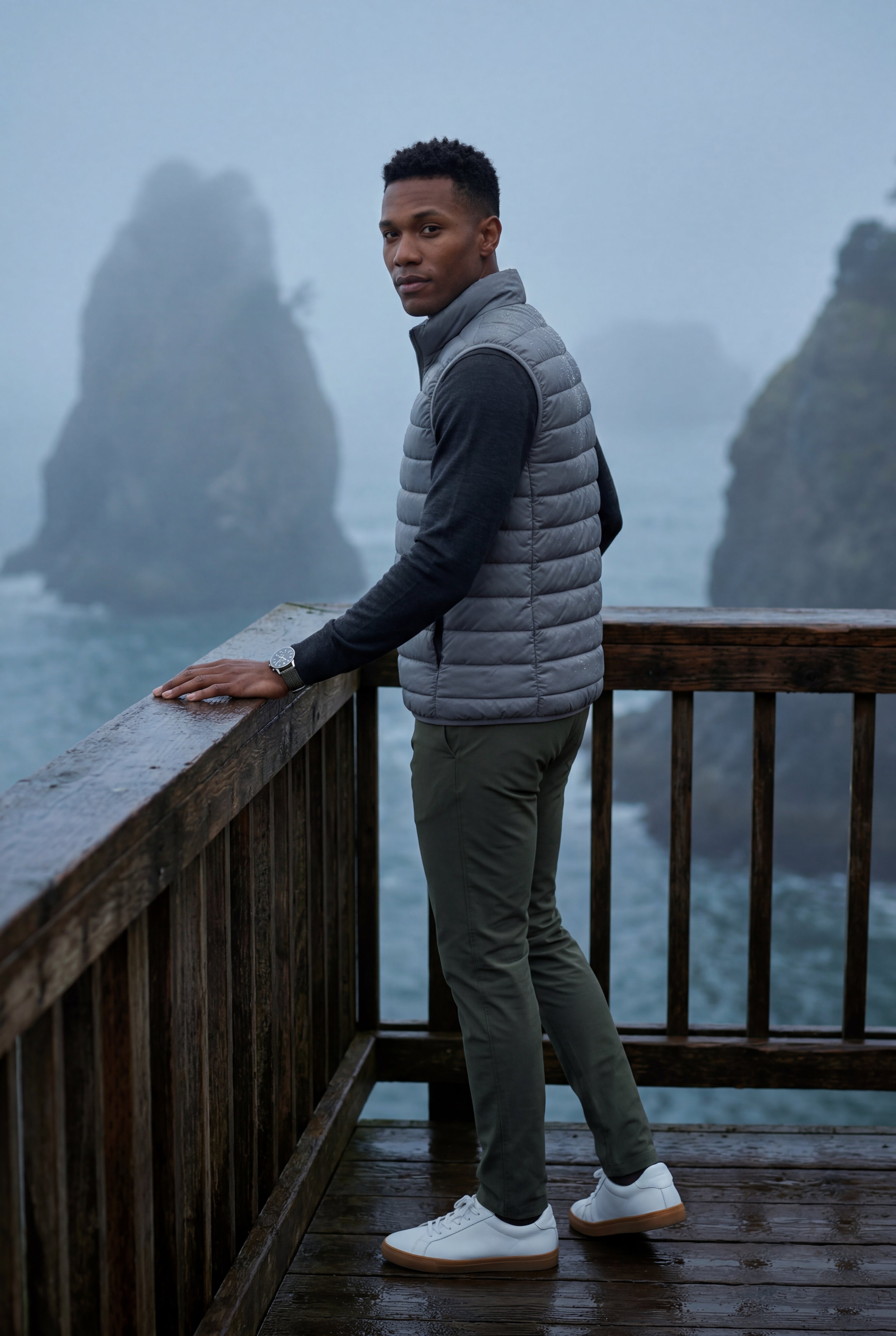 Lightweight High Collar Padded Vest with Slim Silhouette | Liam