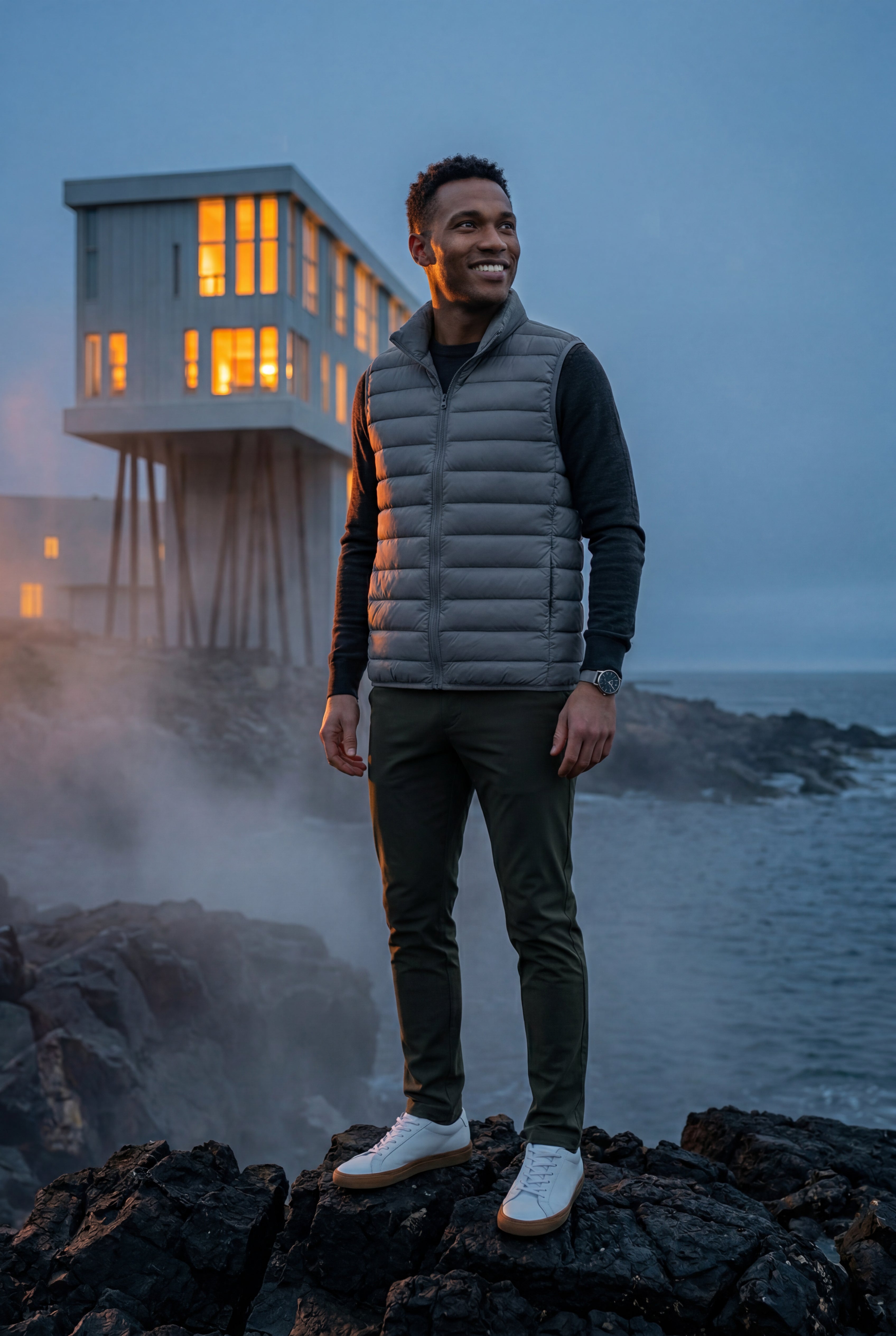 Lightweight High Collar Padded Vest with Slim Silhouette | Liam