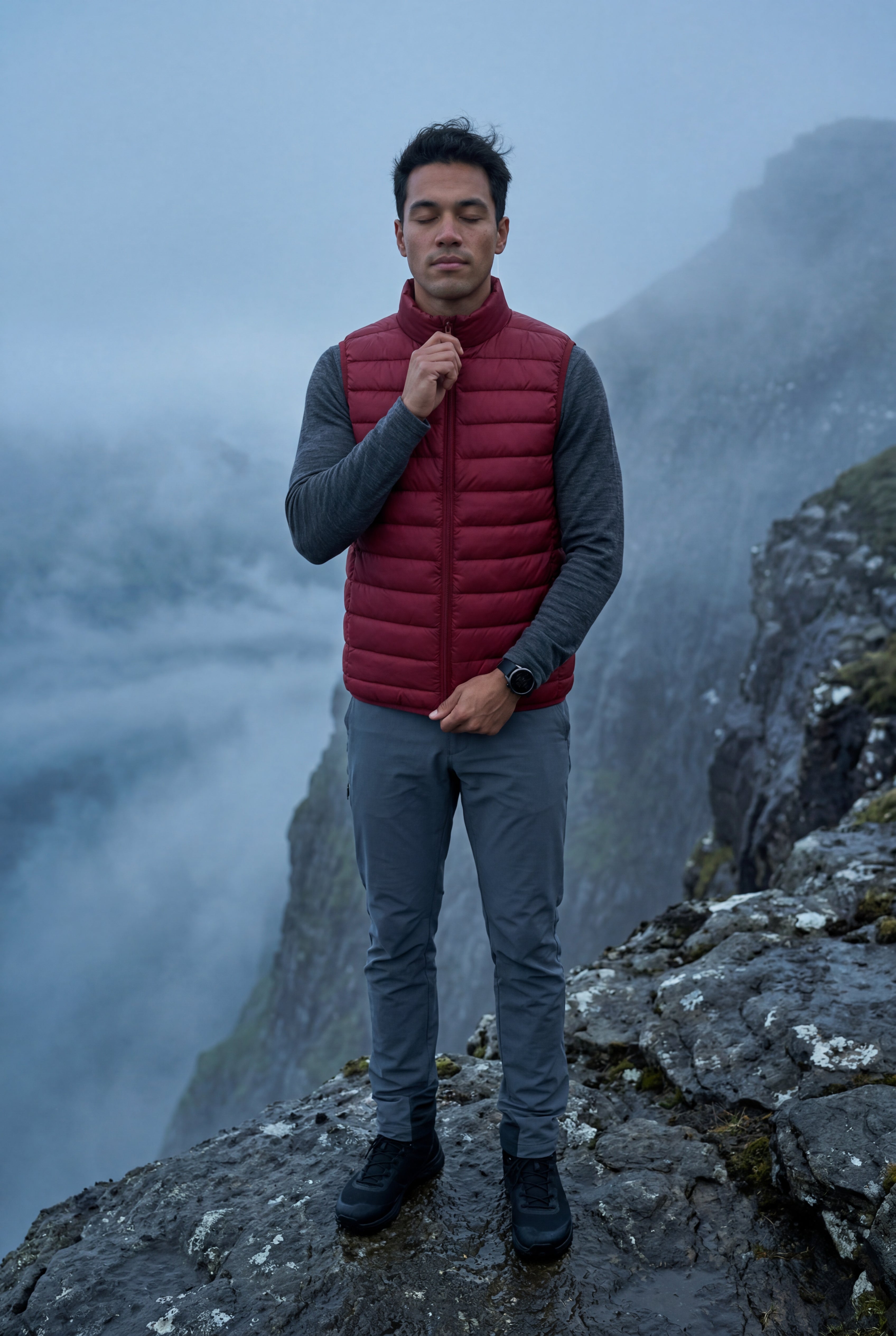 Lightweight High Collar Padded Vest with Slim Silhouette | Liam