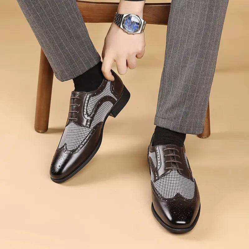 Liam | Men's Houndstooth Panel Brogue Oxford Dress Shoes