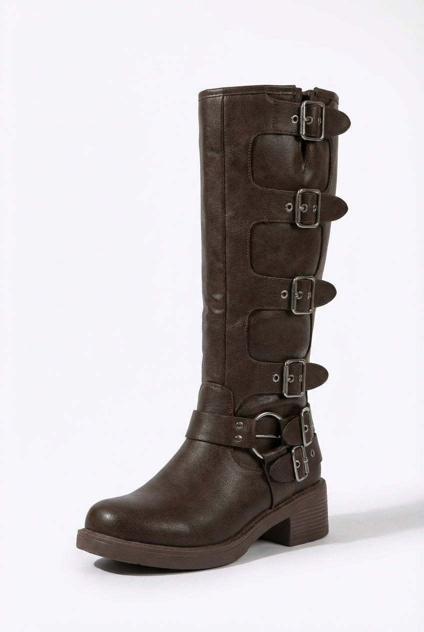 Lia | Multiple Buckle Strap Tall Biker Boots
