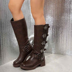 Lia | Multiple Buckle Strap Tall Biker Boots
