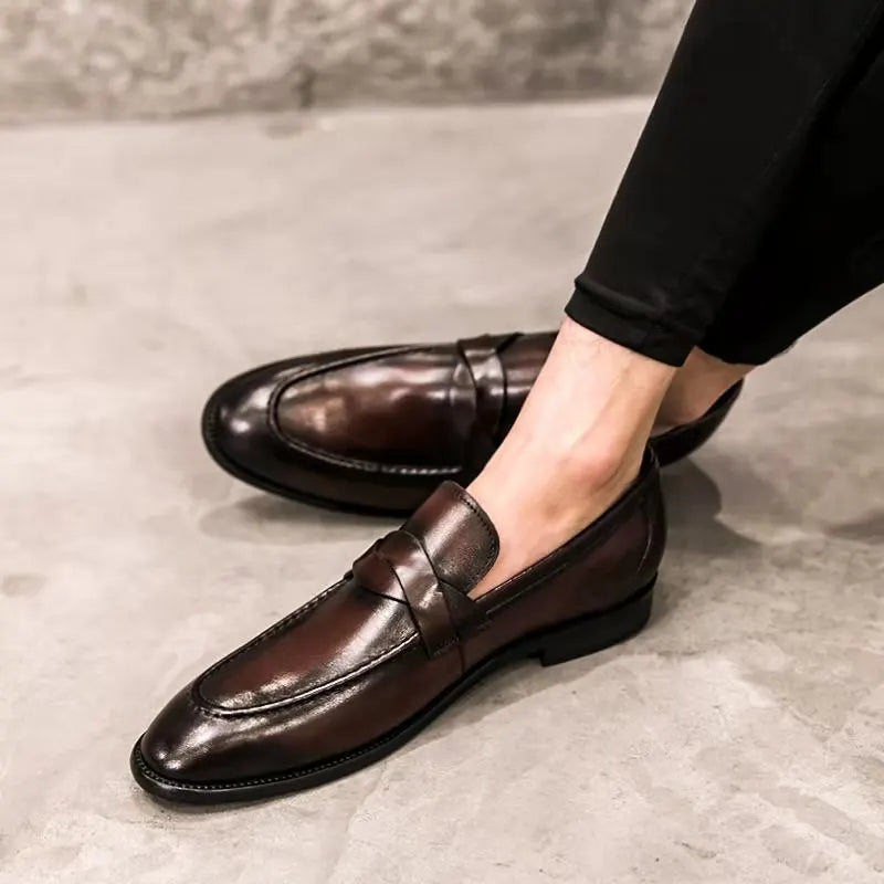 Liam | Polished Almond Toe Classic Penny Loafers