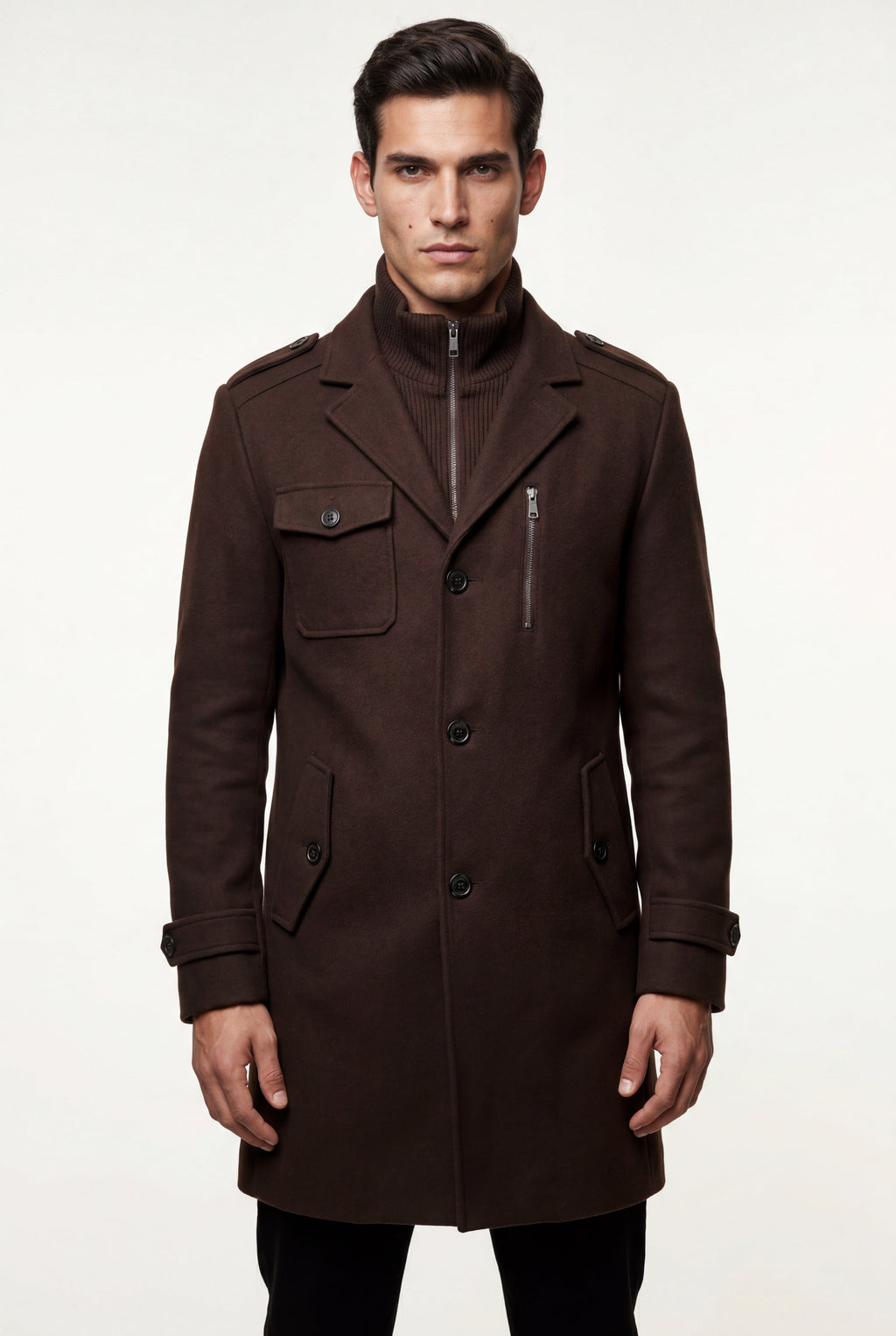 Liam | Stand Collar Slim Fit Winter Coat with Button Tab