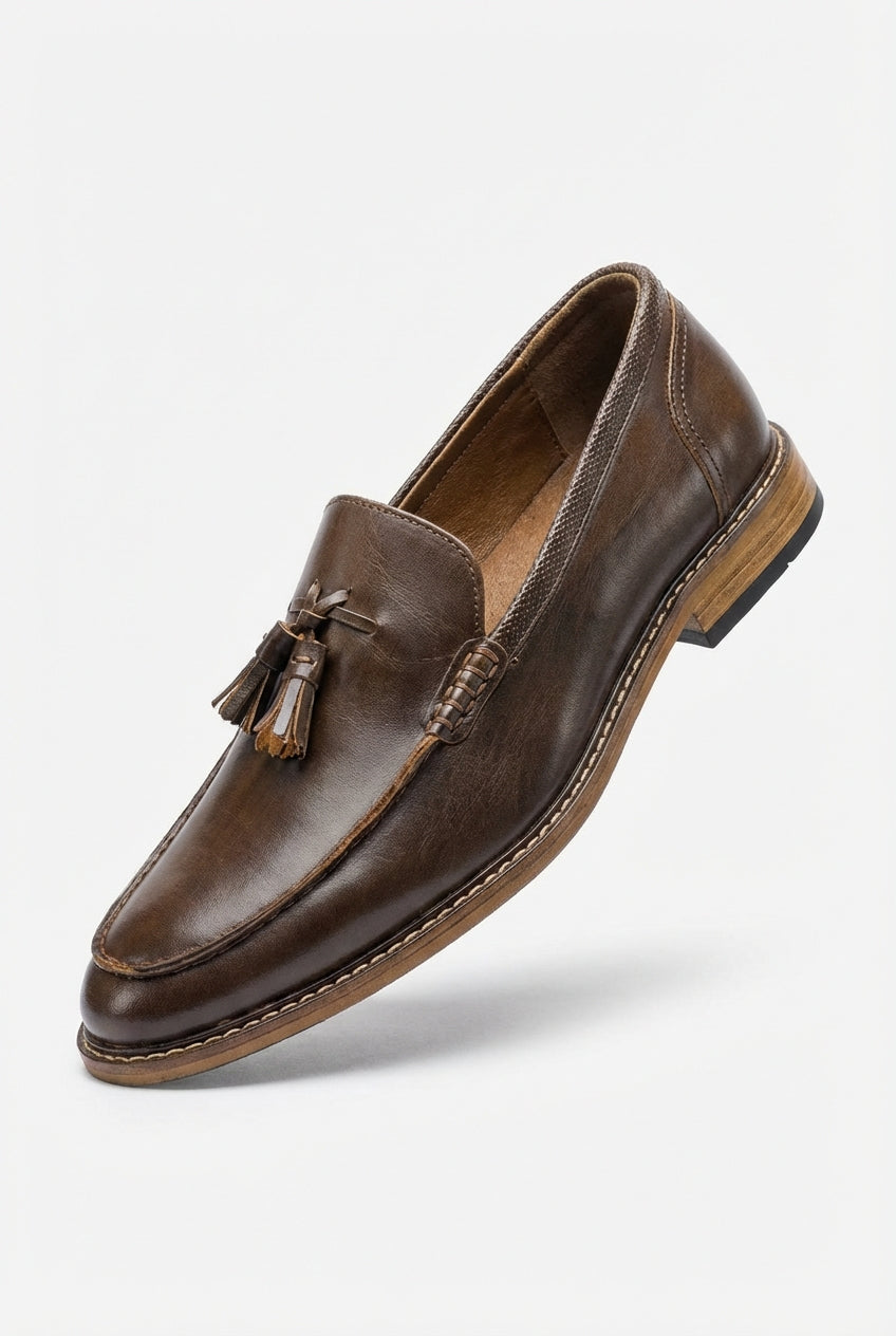 Liam | Tassel Almond Toe Slip-on Loafers Dark Brown