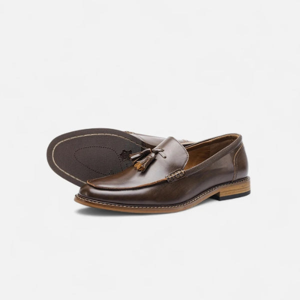 Liam | Tassel Almond Toe Slip-on Loafers Dark Brown