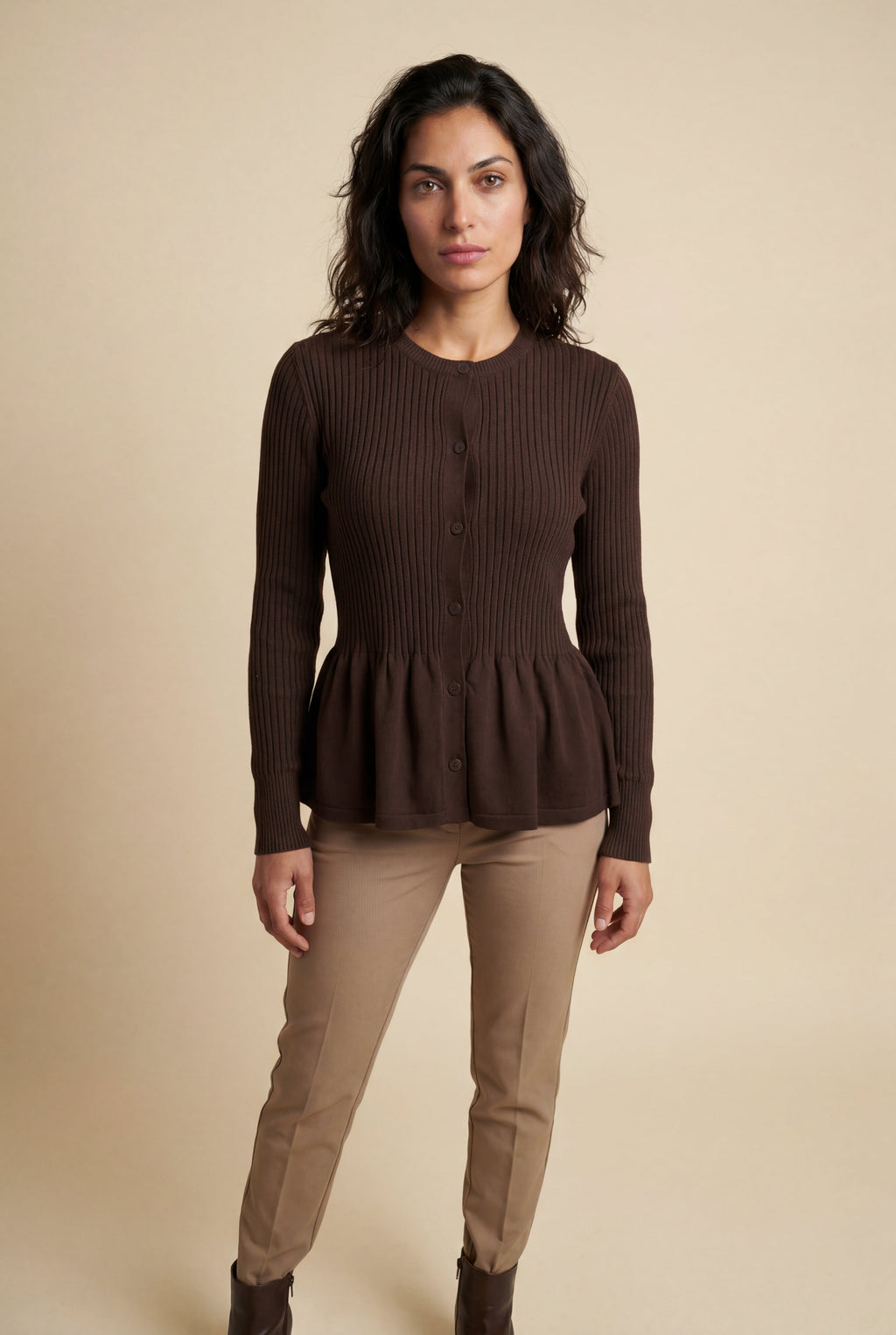 Women's Ribbed Button-Front Peplum Cardigan | Senna
