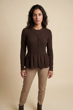 Women's Ribbed Button-Front Peplum Cardigan | Senna