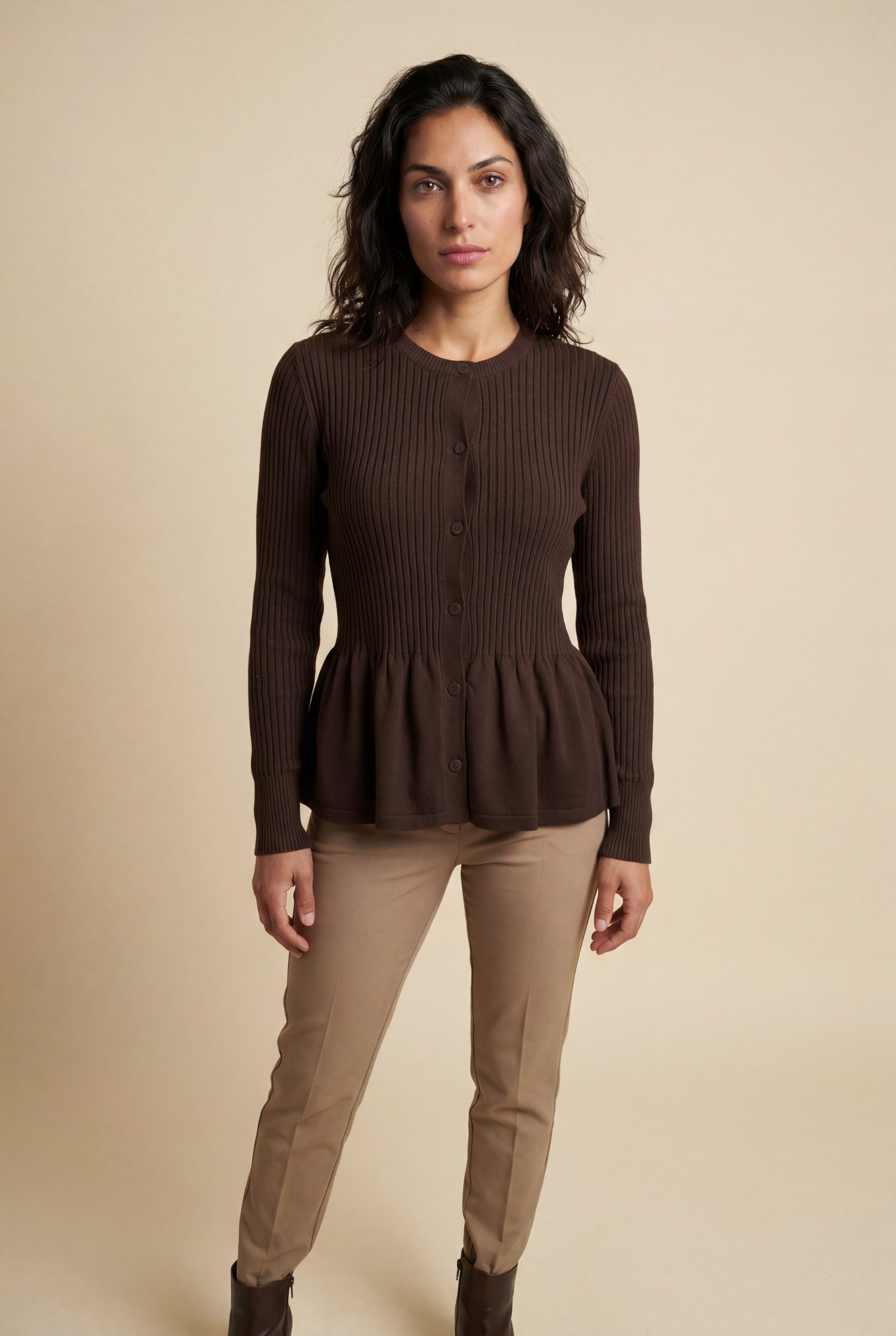 Women's Ribbed Button-Front Peplum Cardigan | Senna
