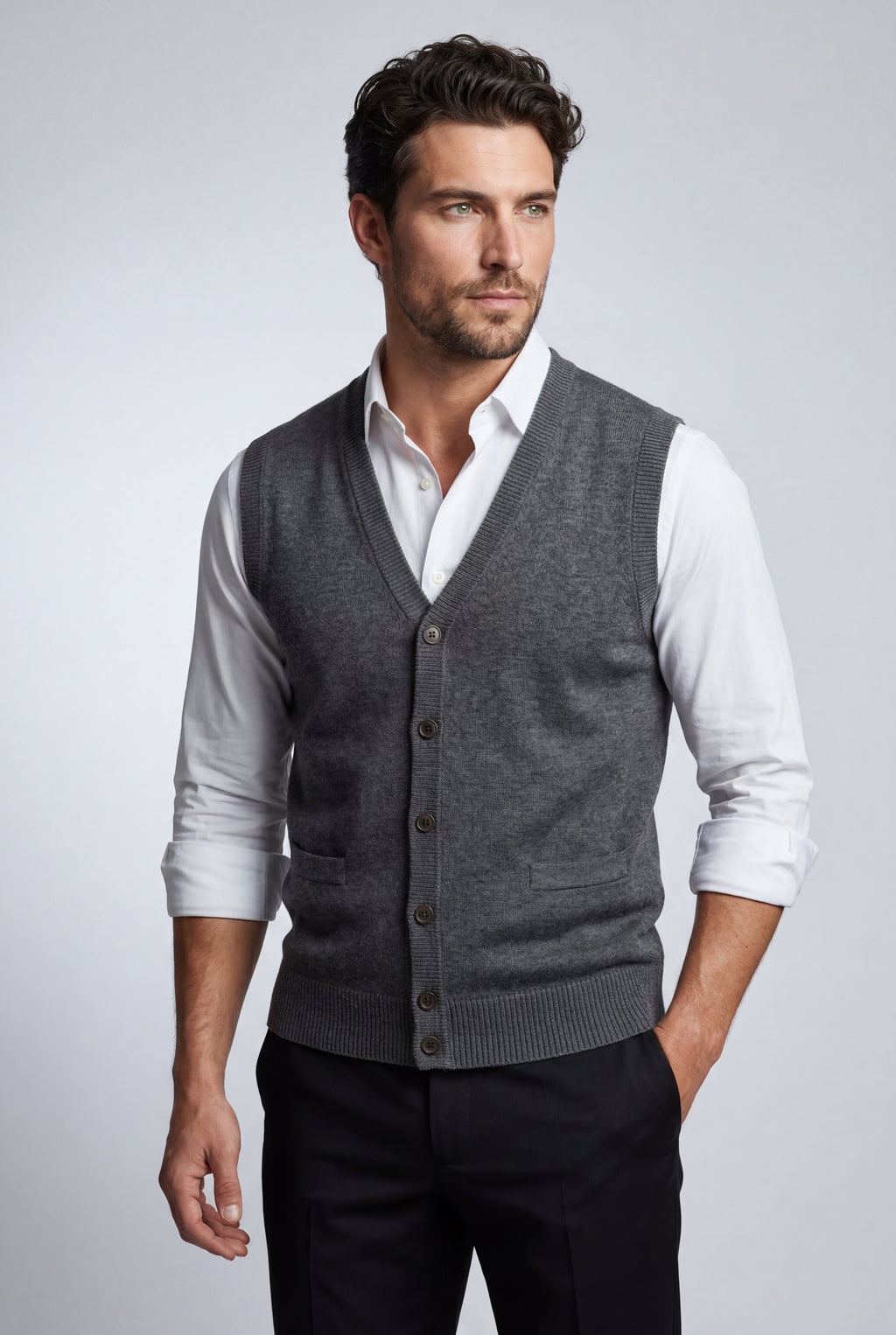 Liam | Button-front V-neck Sleeveless Sweater Vest