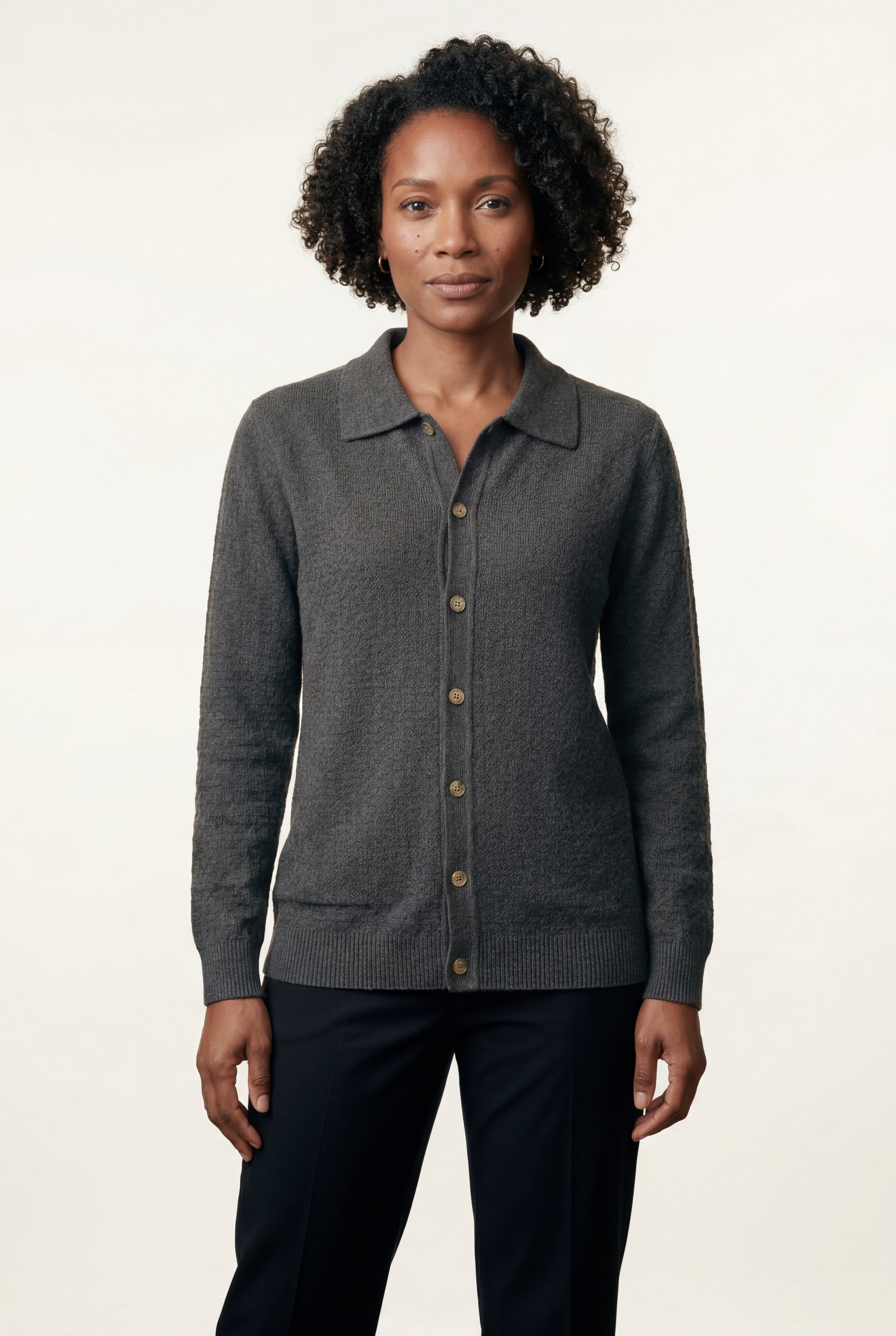 Button-up Collared Cardigan with Patch Pockets | Senna