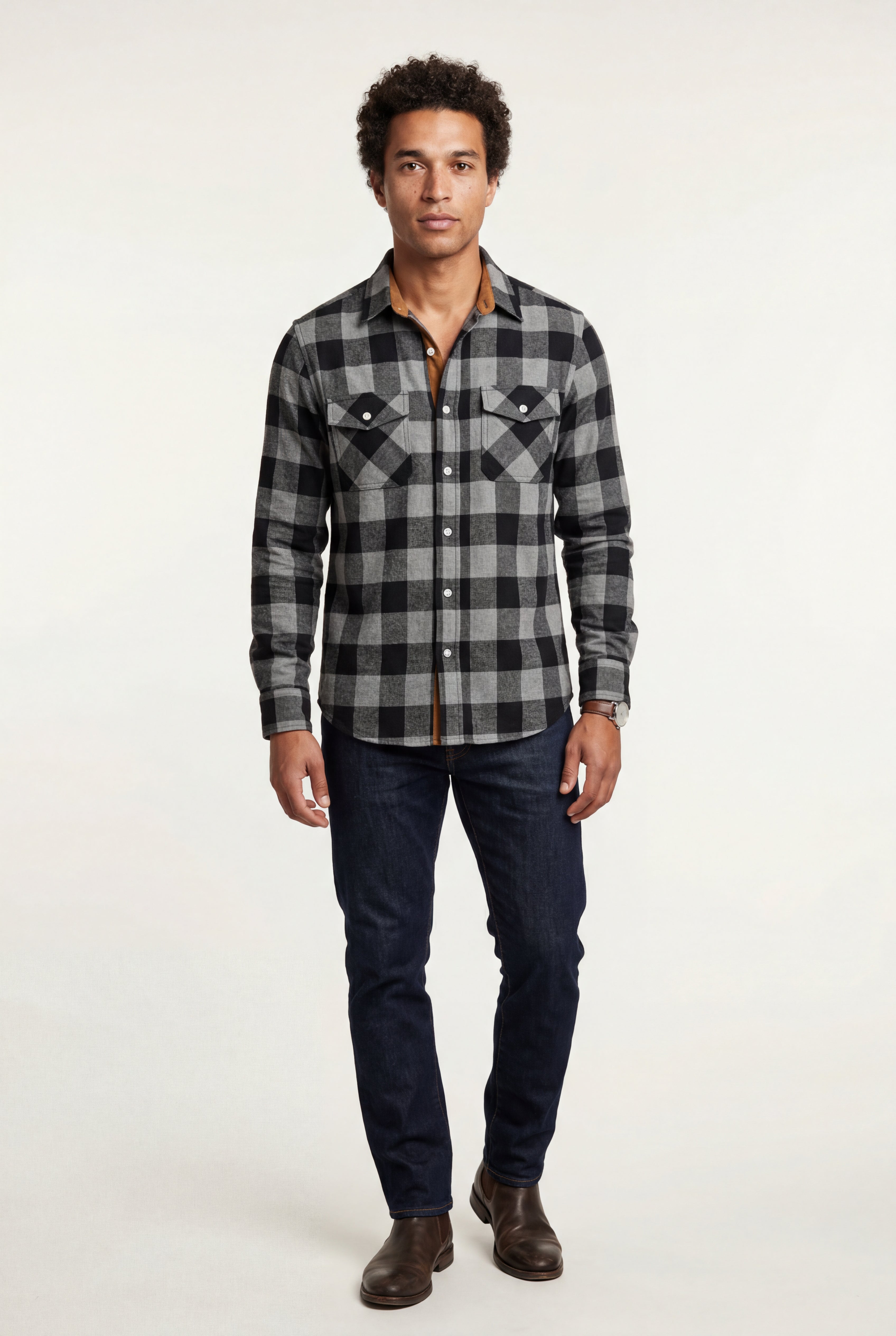 Kian | Large Check Plaid Long Sleeve Button Down Shirt