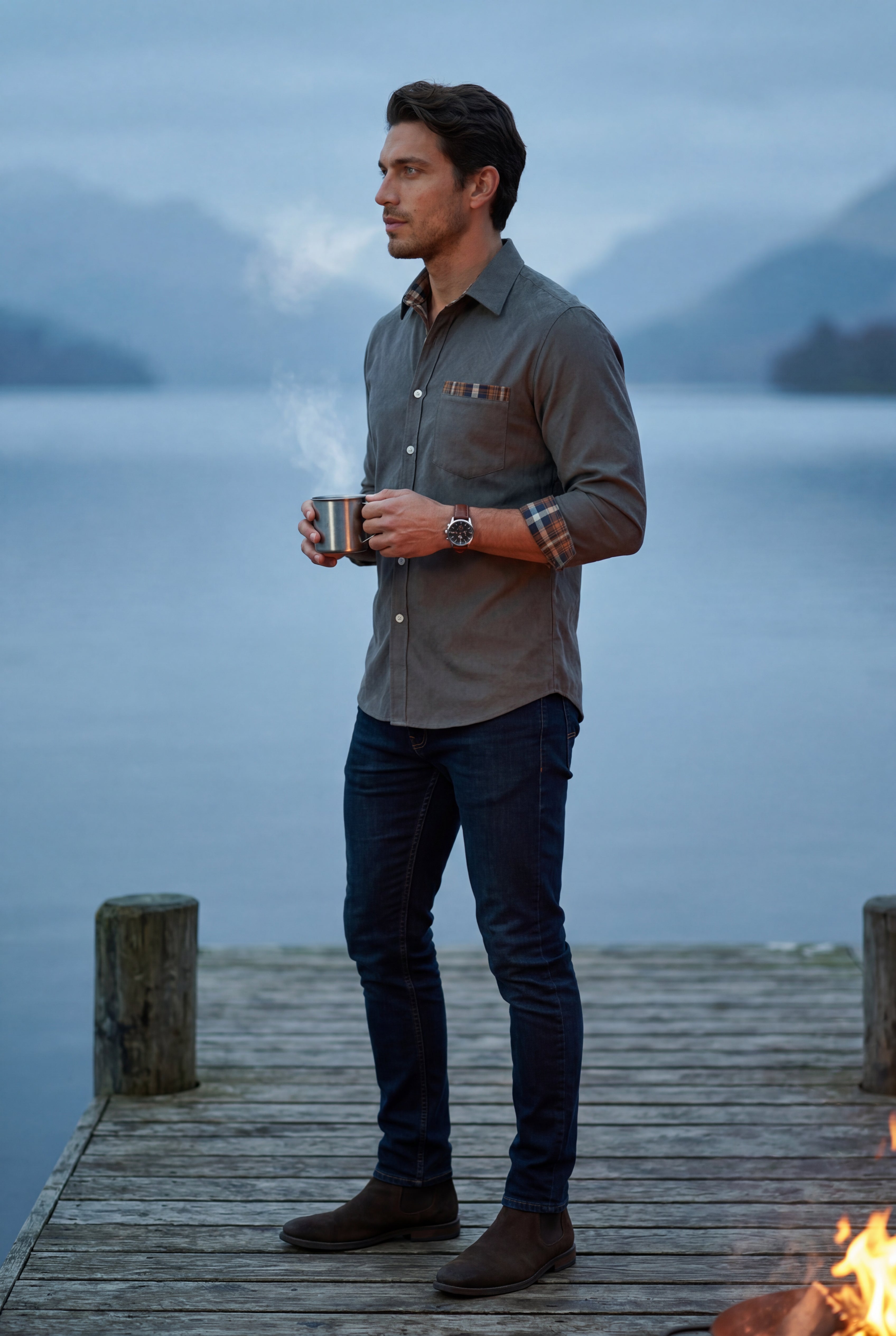 Kian | Men's Plaid Trim Button-Up Casual Shirt