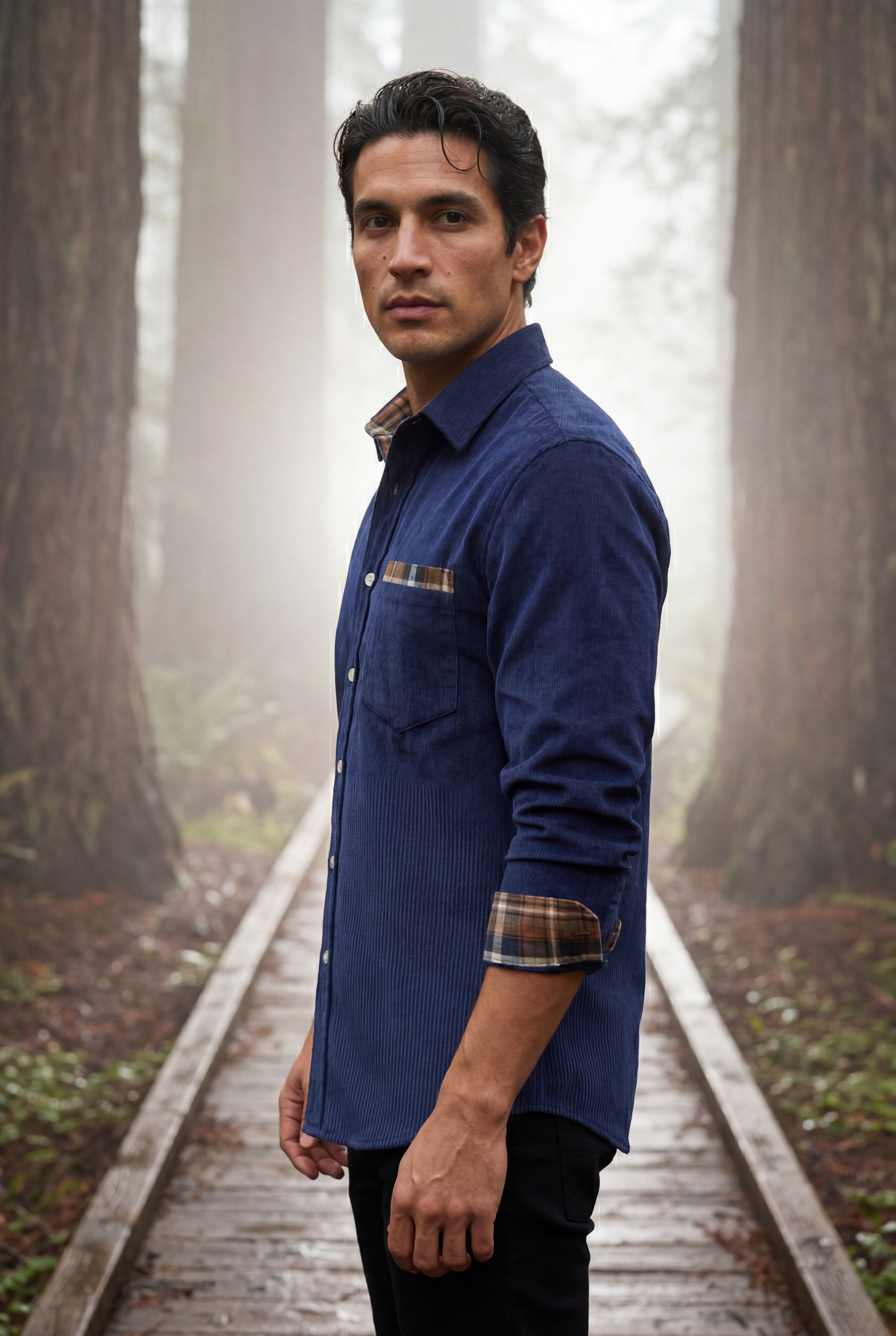 Kian | Men's Plaid Trim Button-Up Casual Shirt