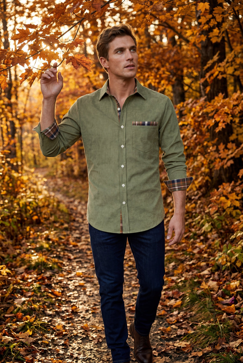Kian | Men's Plaid Trim Button-Up Casual Shirt