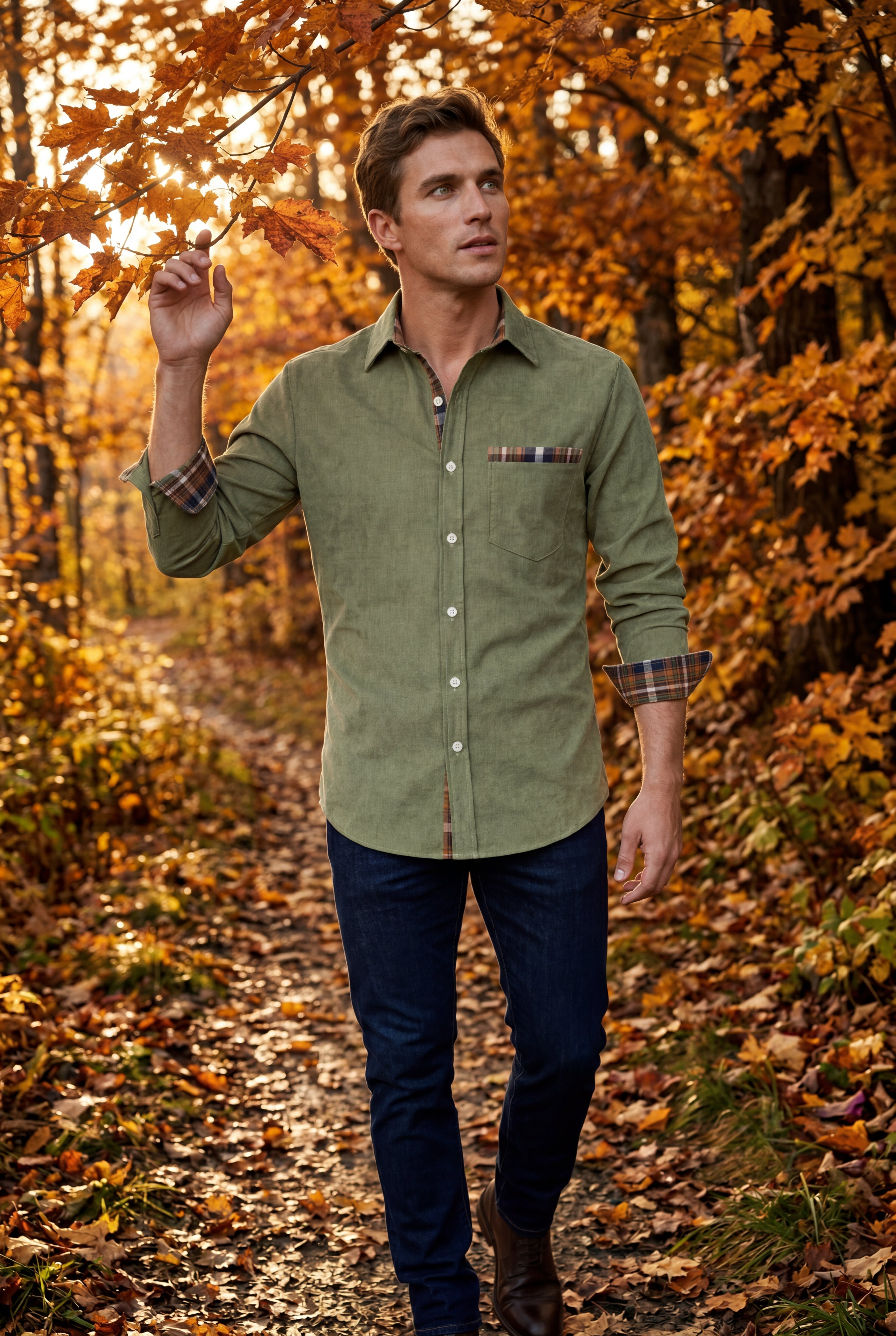 Kian | Men's Plaid Trim Button-Up Casual Shirt
