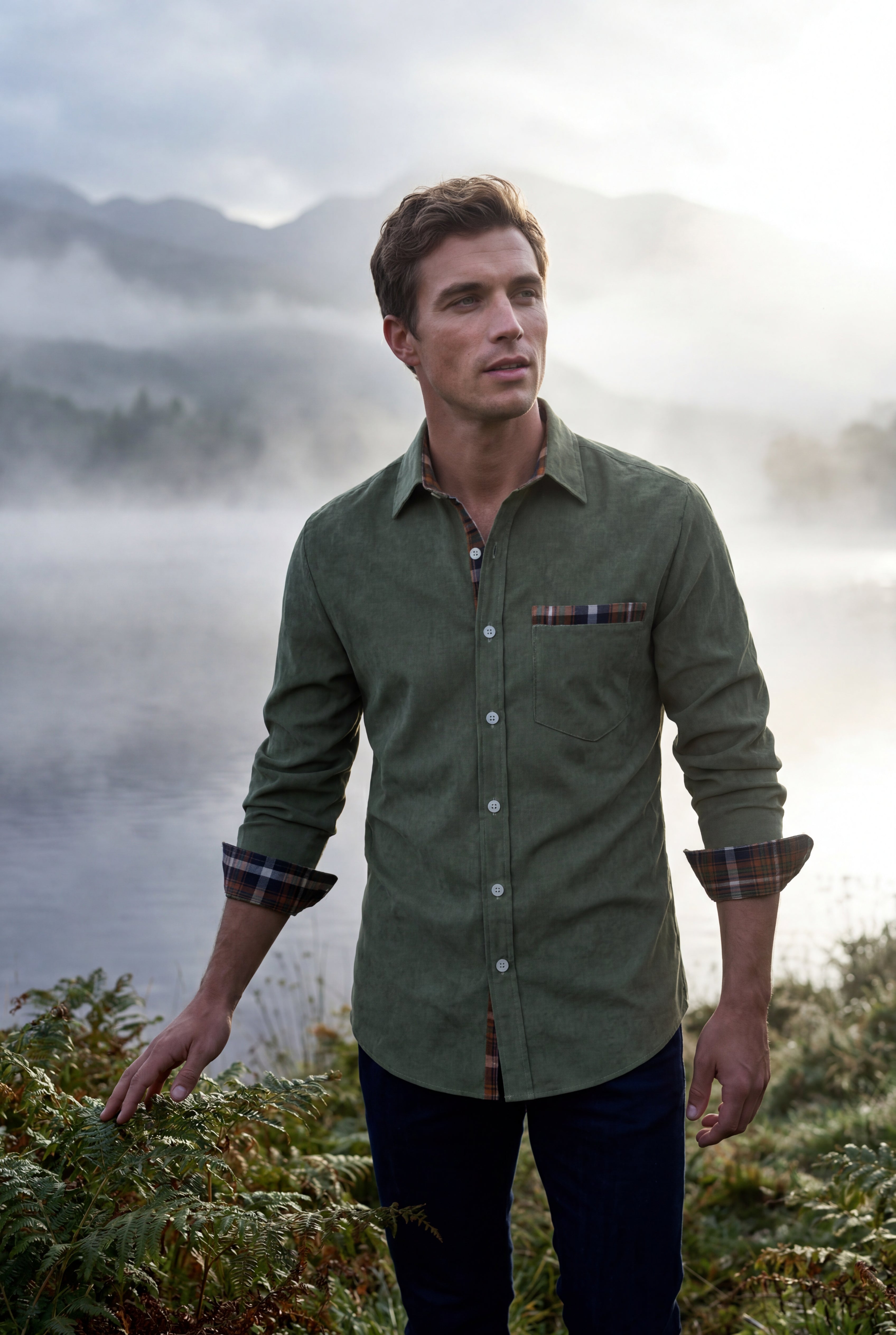 Kian | Men's Plaid Trim Button-Up Casual Shirt
