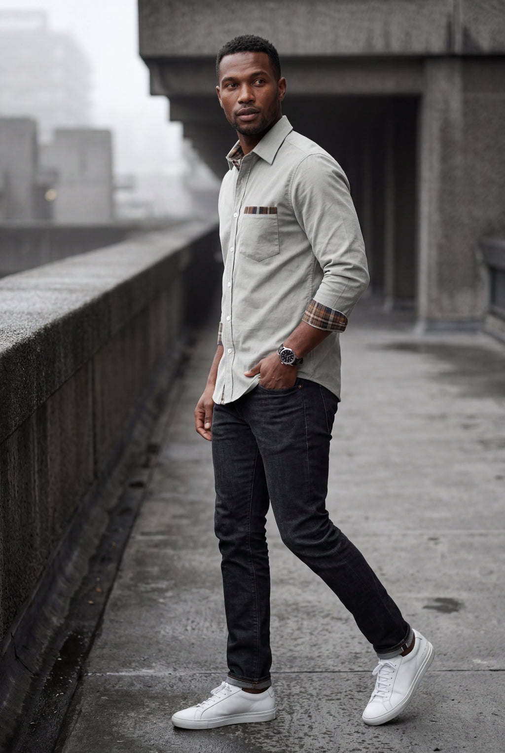 Kian | Men's Plaid Trim Button-Up Casual Shirt