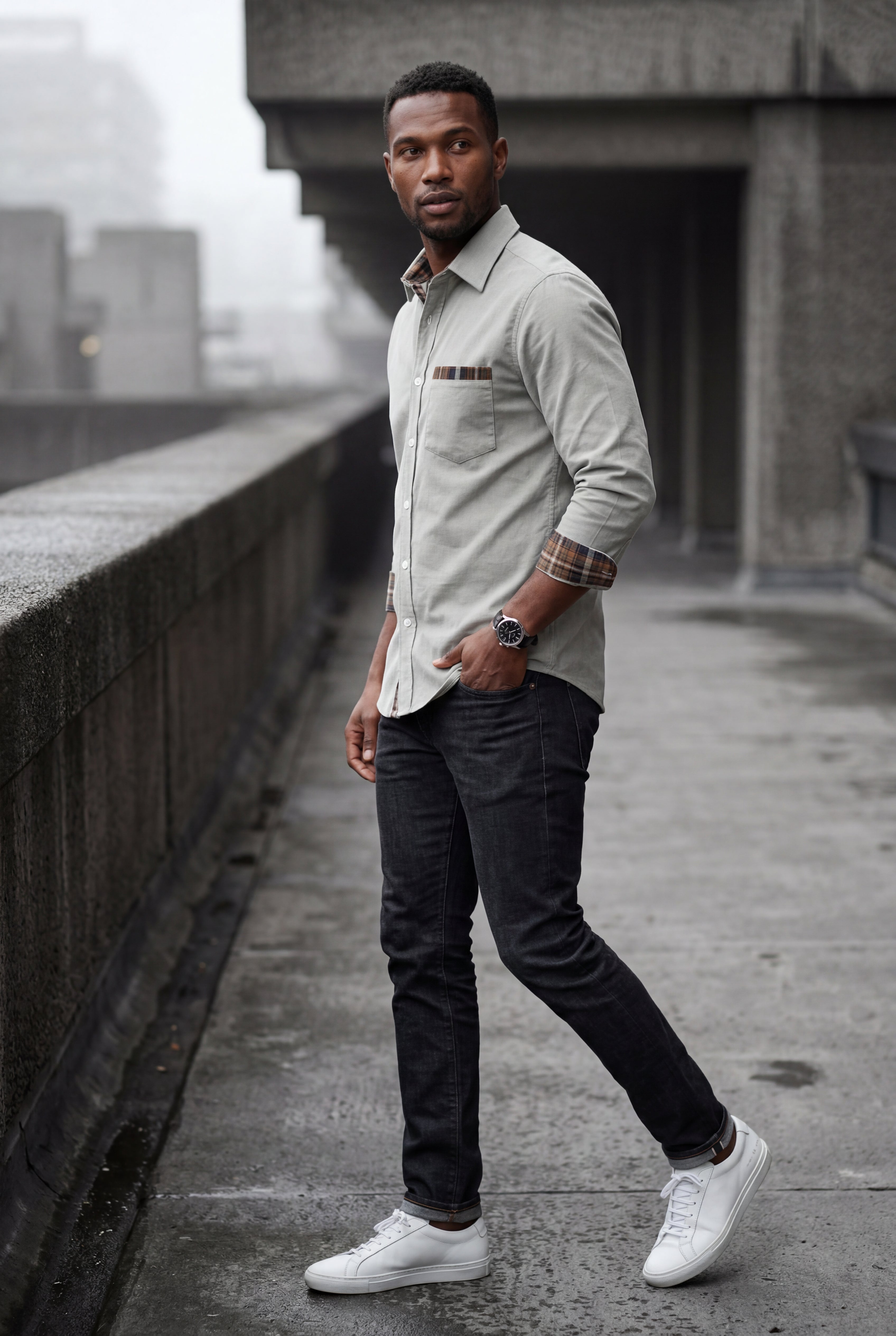 Kian | Men's Plaid Trim Button-Up Casual Shirt