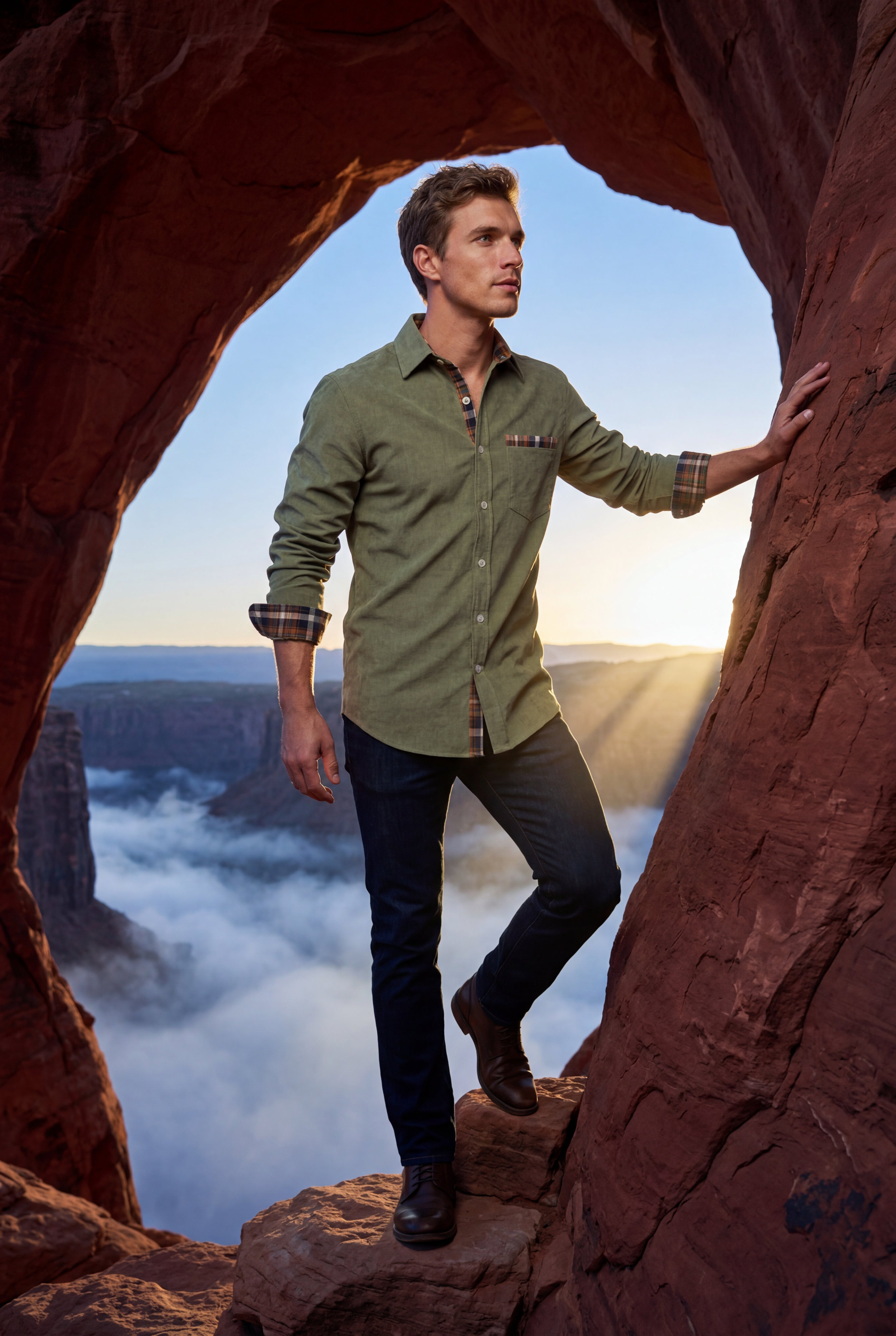 Kian | Men's Plaid Trim Button-Up Casual Shirt