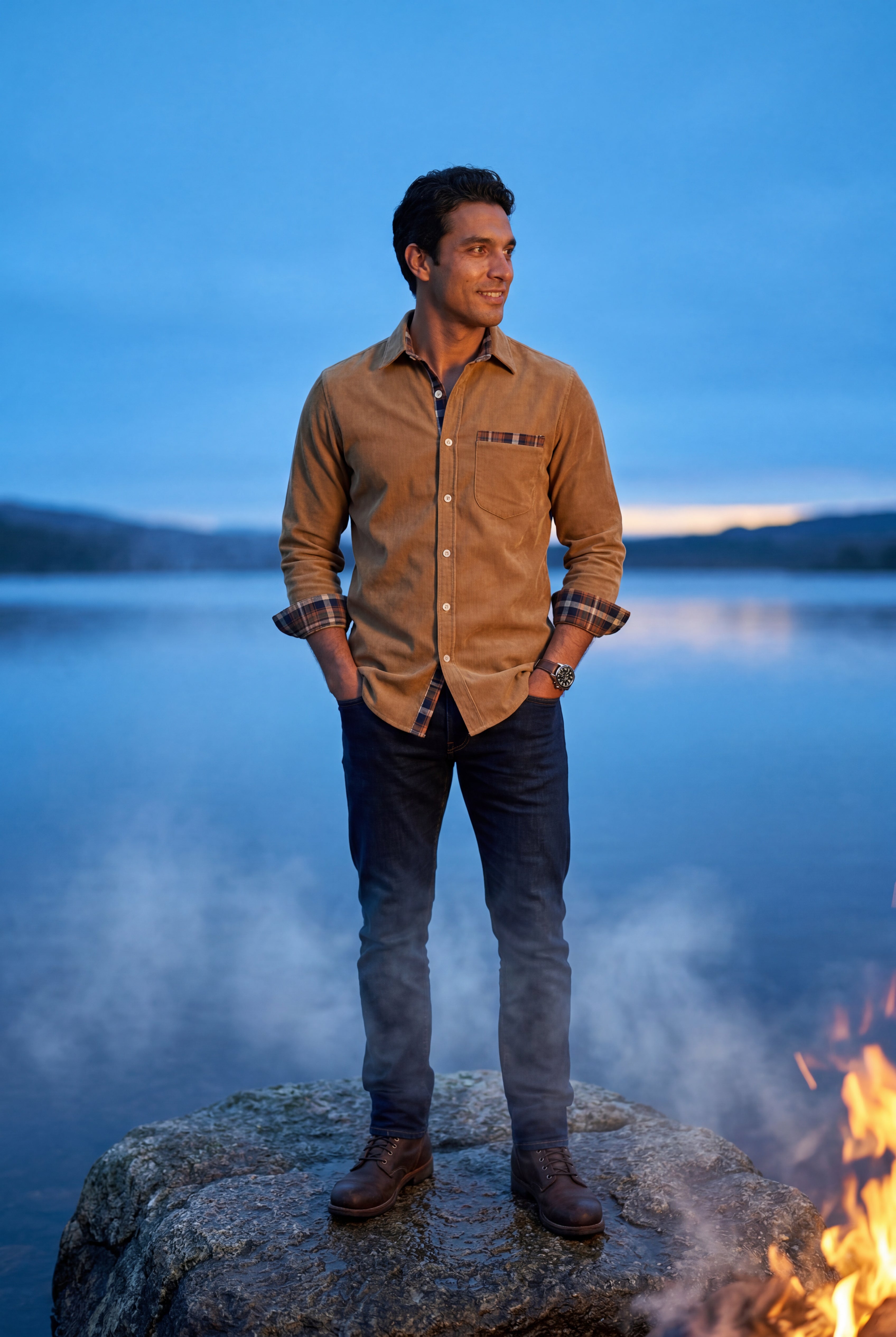 Kian | Men's Plaid Trim Button-Up Casual Shirt