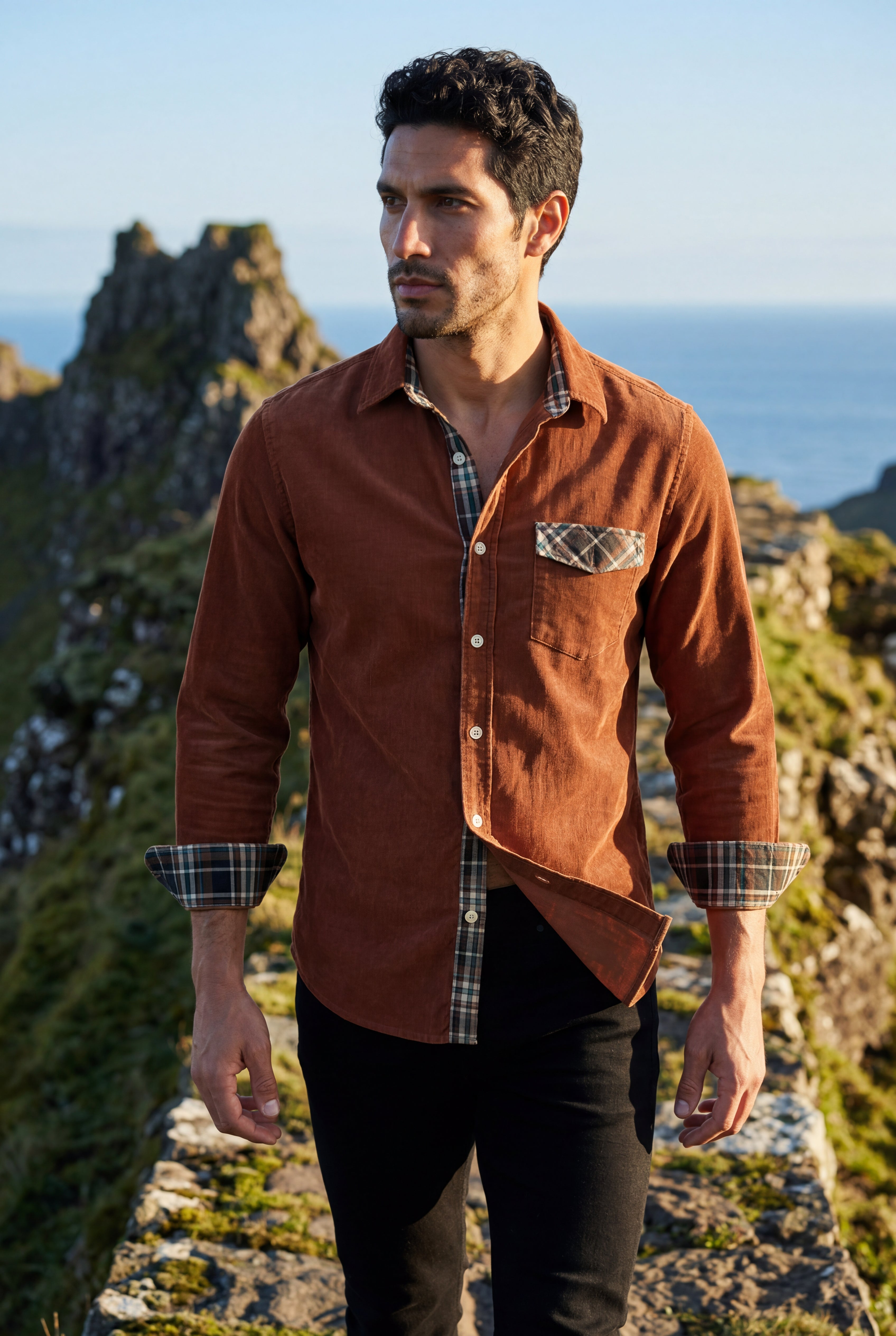 Kian | Men's Plaid Trim Button-Up Casual Shirt