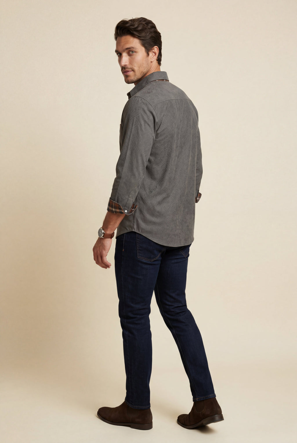 Kian | Men's Plaid Trim Button-Up Casual Shirt
