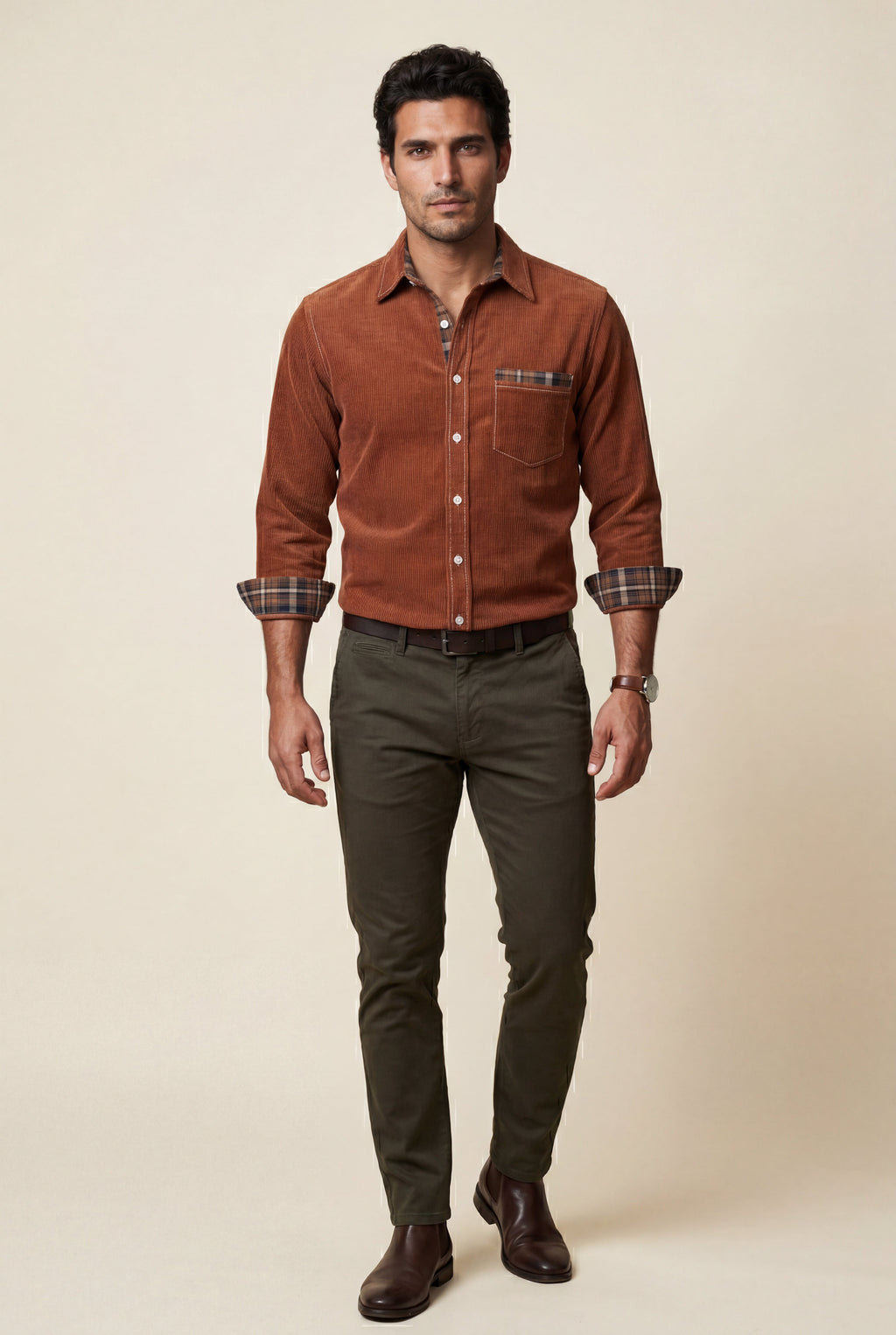 Kian | Men's Plaid Trim Button-Up Casual Shirt