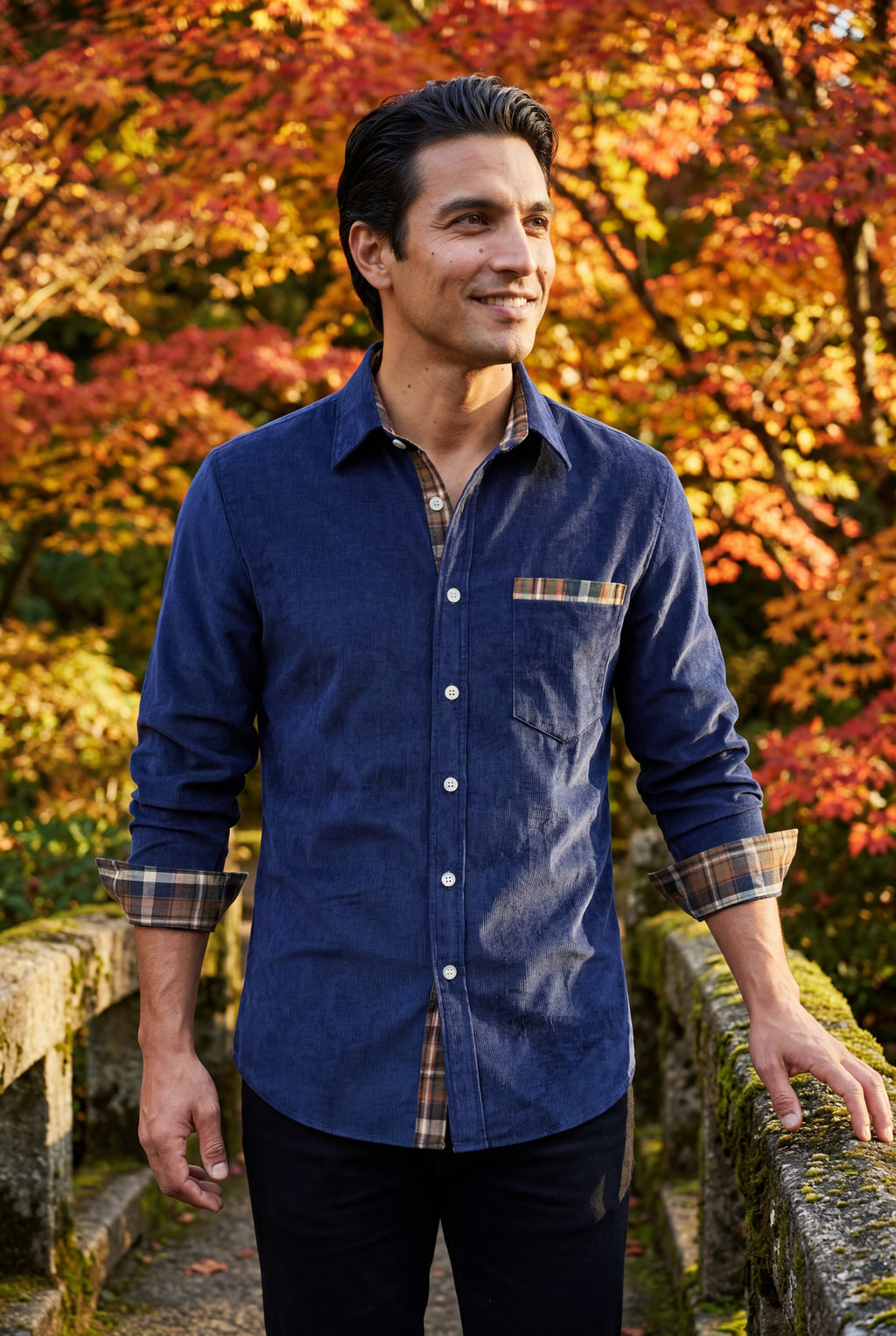 Kian | Men's Plaid Trim Button-Up Casual Shirt