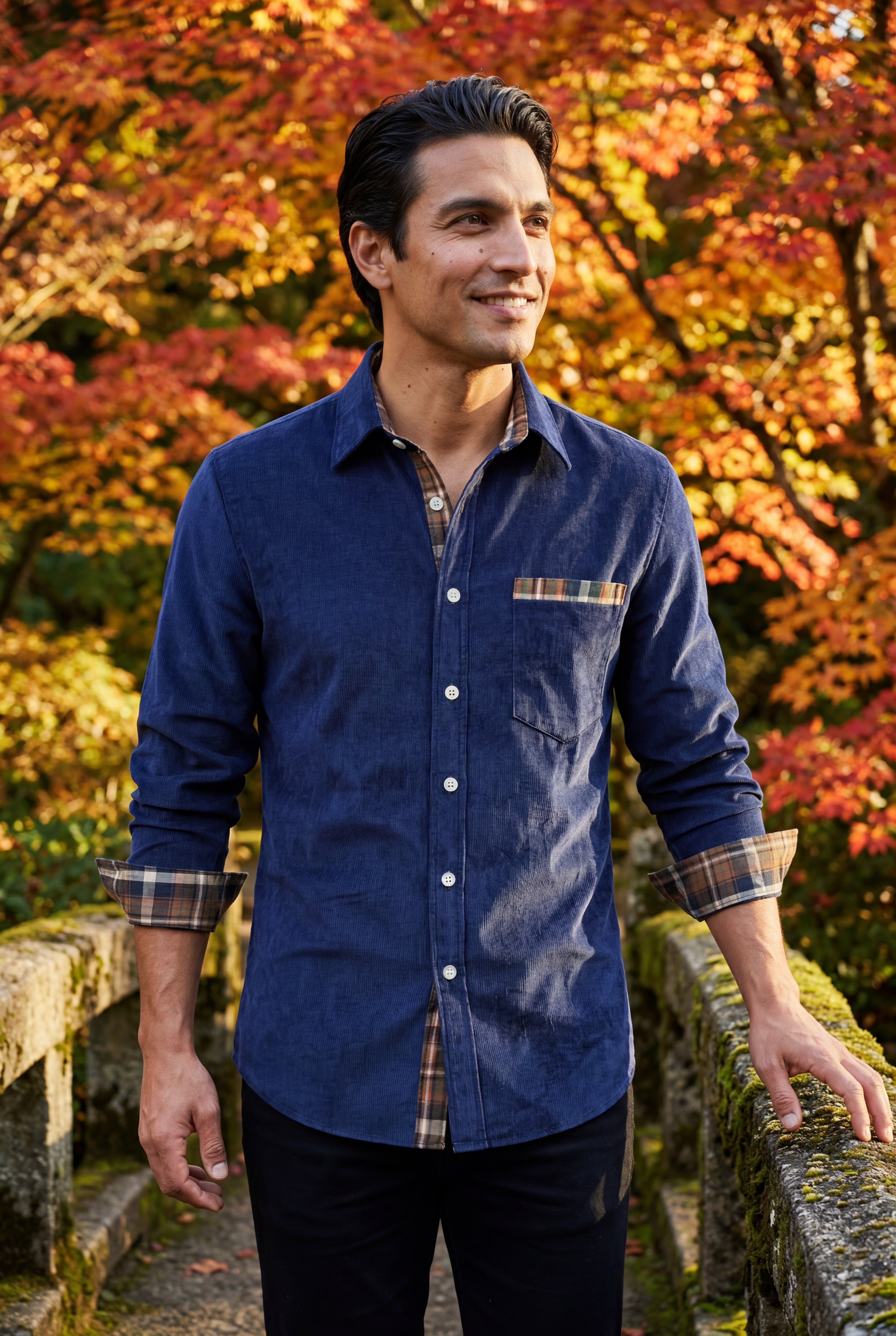 Kian | Men's Plaid Trim Button-Up Casual Shirt