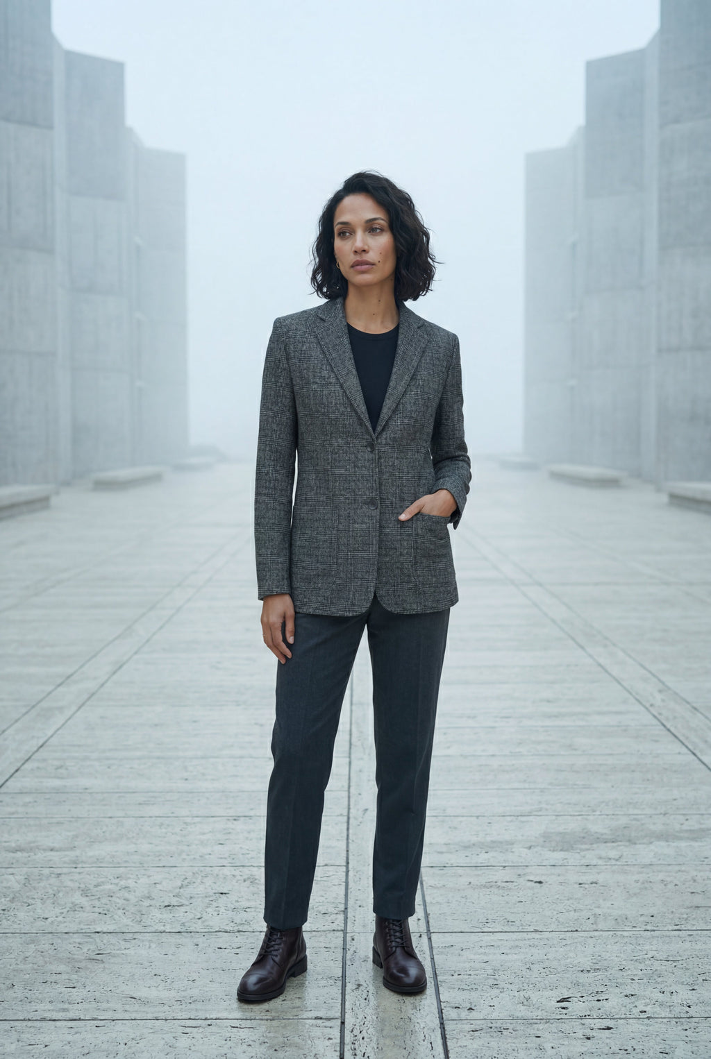 Plaid Tailored Single-breasted Blazer with Notched Lapel | Elcevi