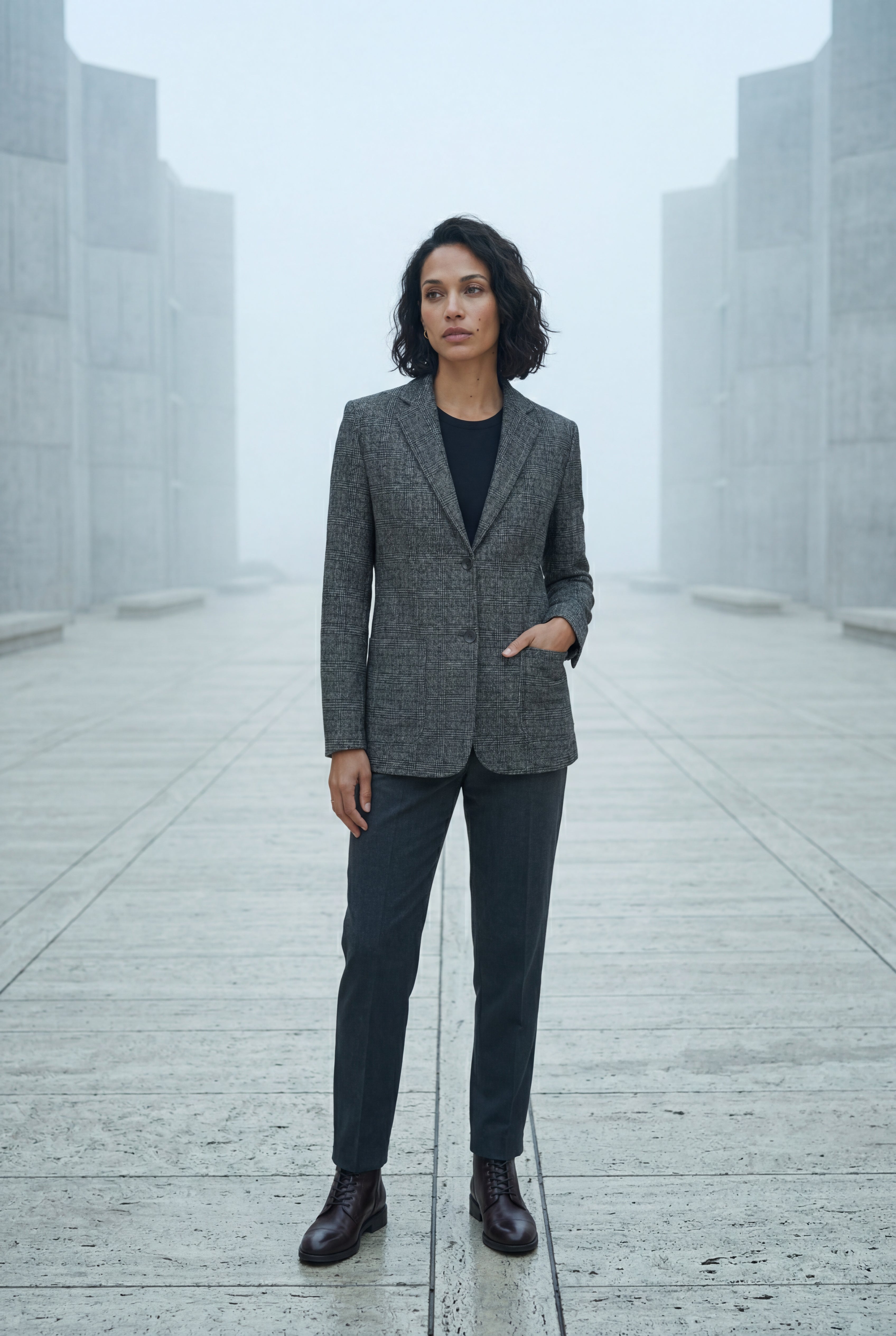 Plaid Tailored Single-breasted Blazer with Notched Lapel | Elcevi