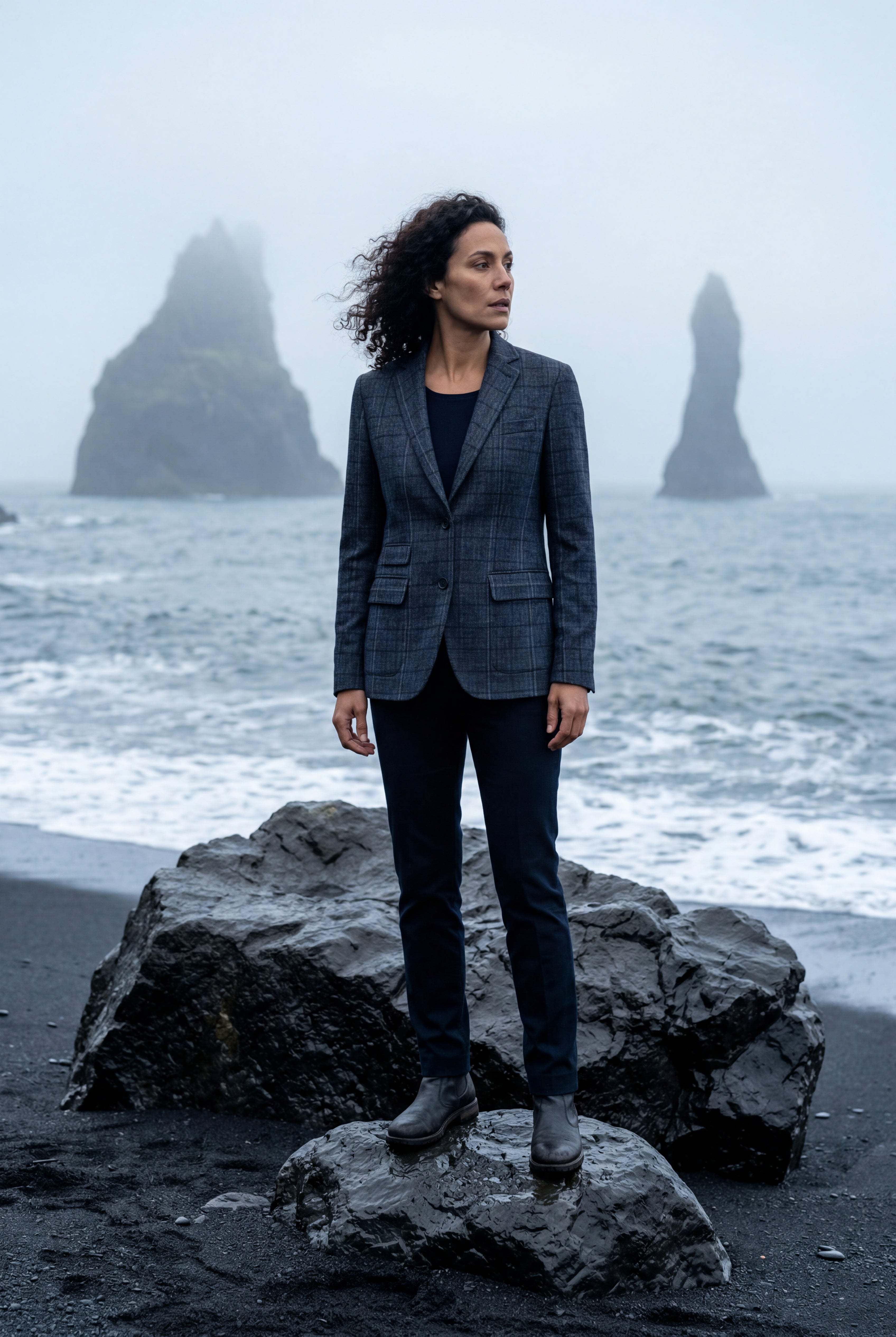 Plaid Tailored Single-breasted Blazer with Notched Lapel | Elcevi