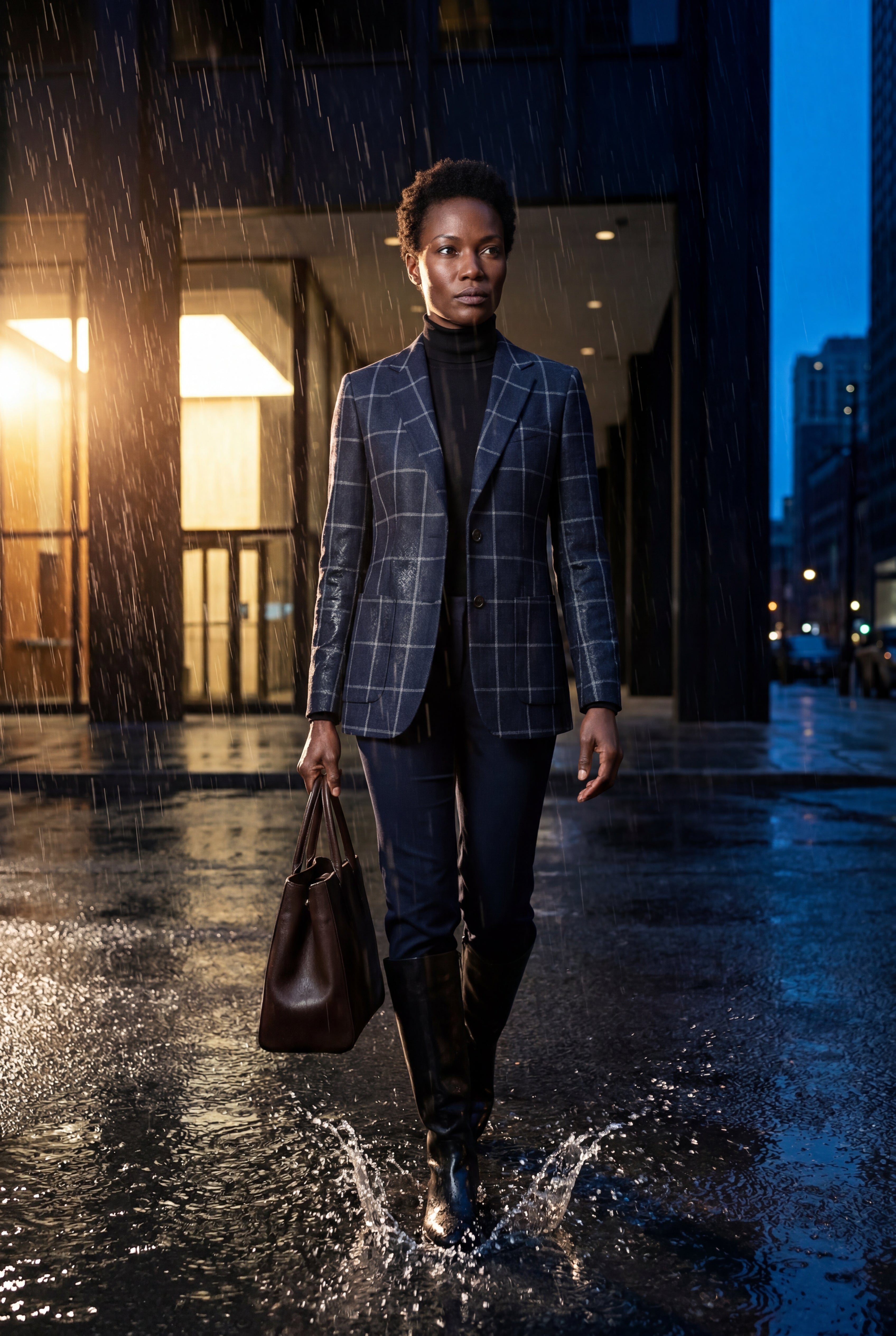 Plaid Tailored Single-breasted Blazer with Notched Lapel | Elcevi