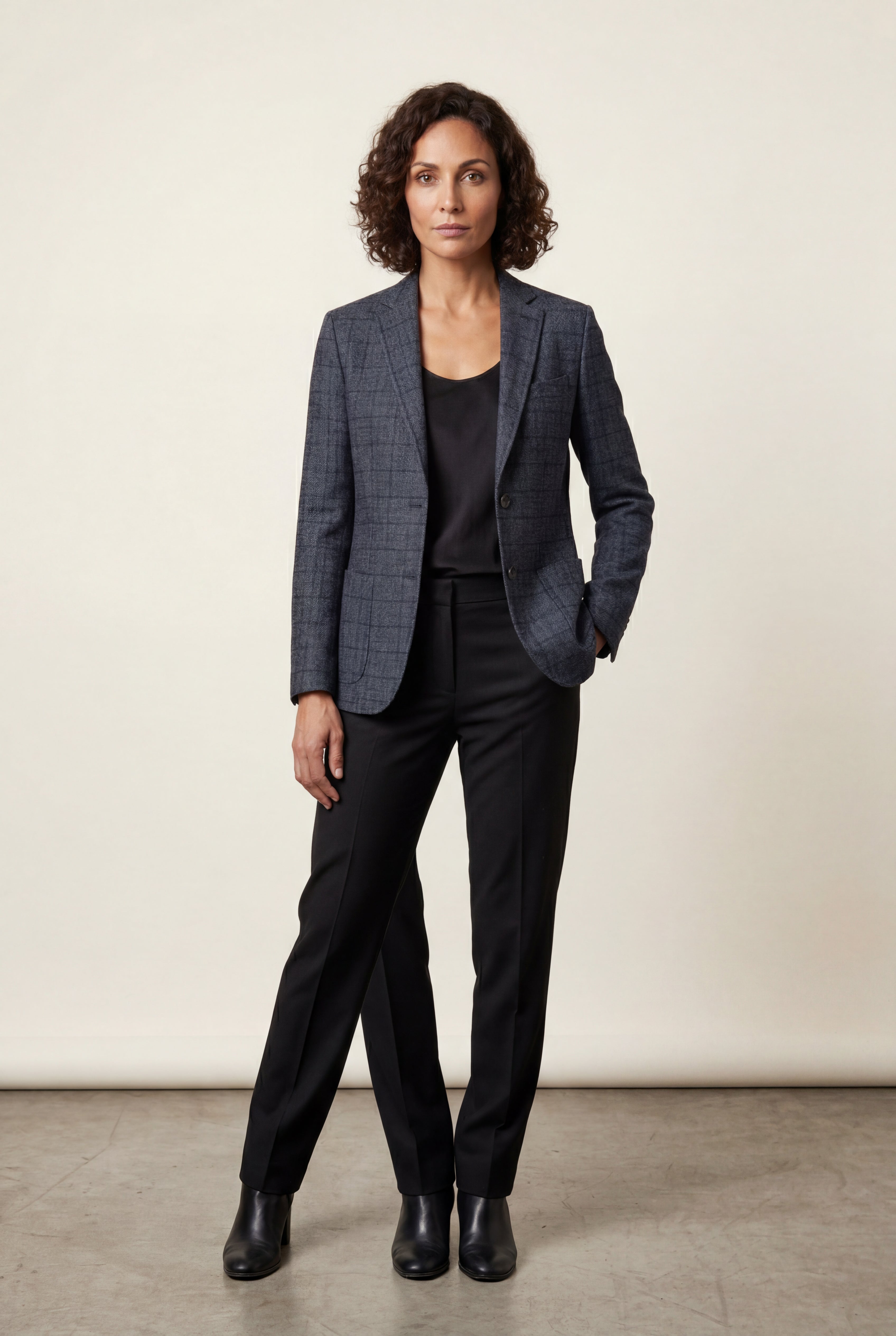 Plaid Tailored Single-breasted Blazer with Notched Lapel | Elcevi