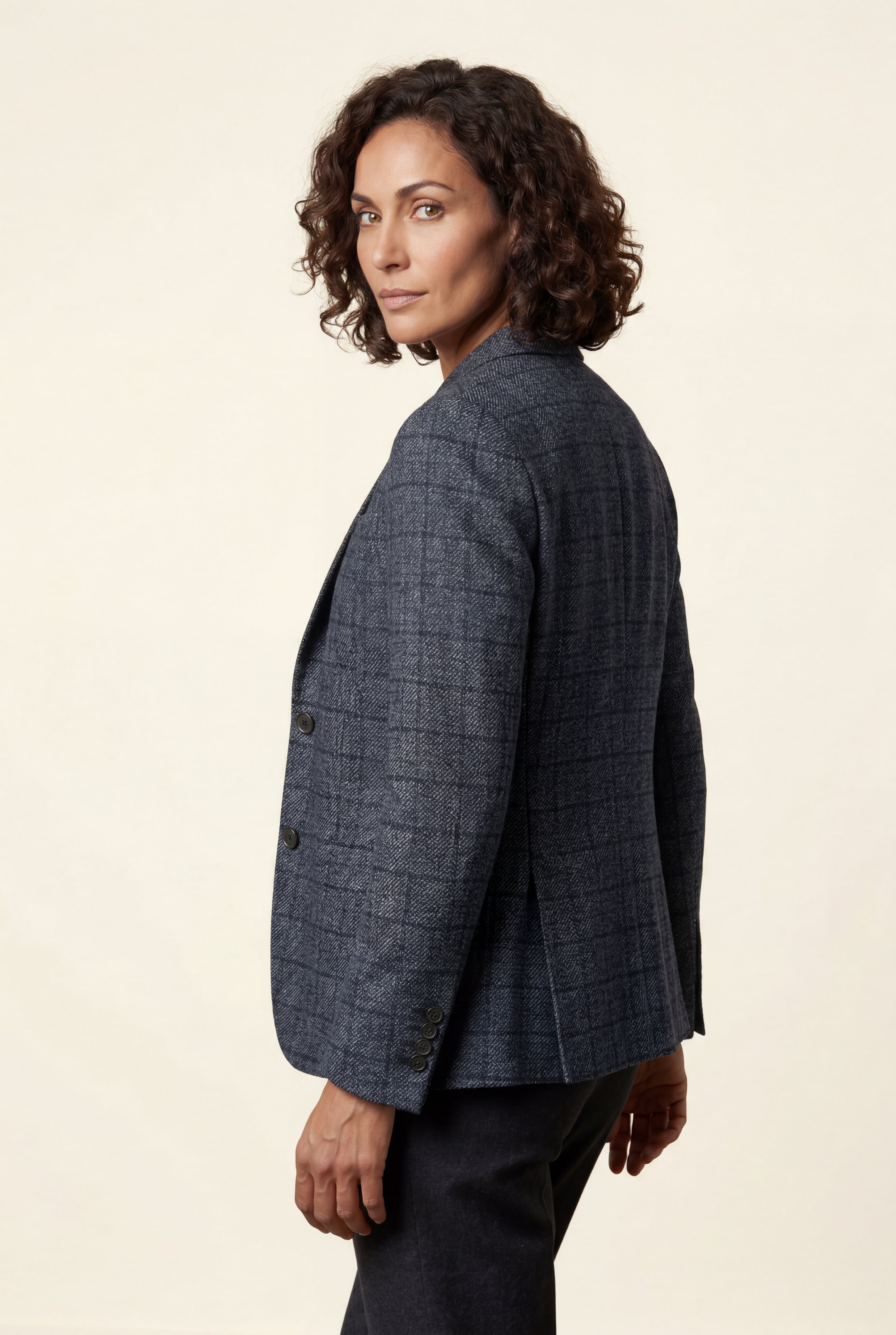 Plaid Tailored Single-breasted Blazer with Notched Lapel | Elcevi
