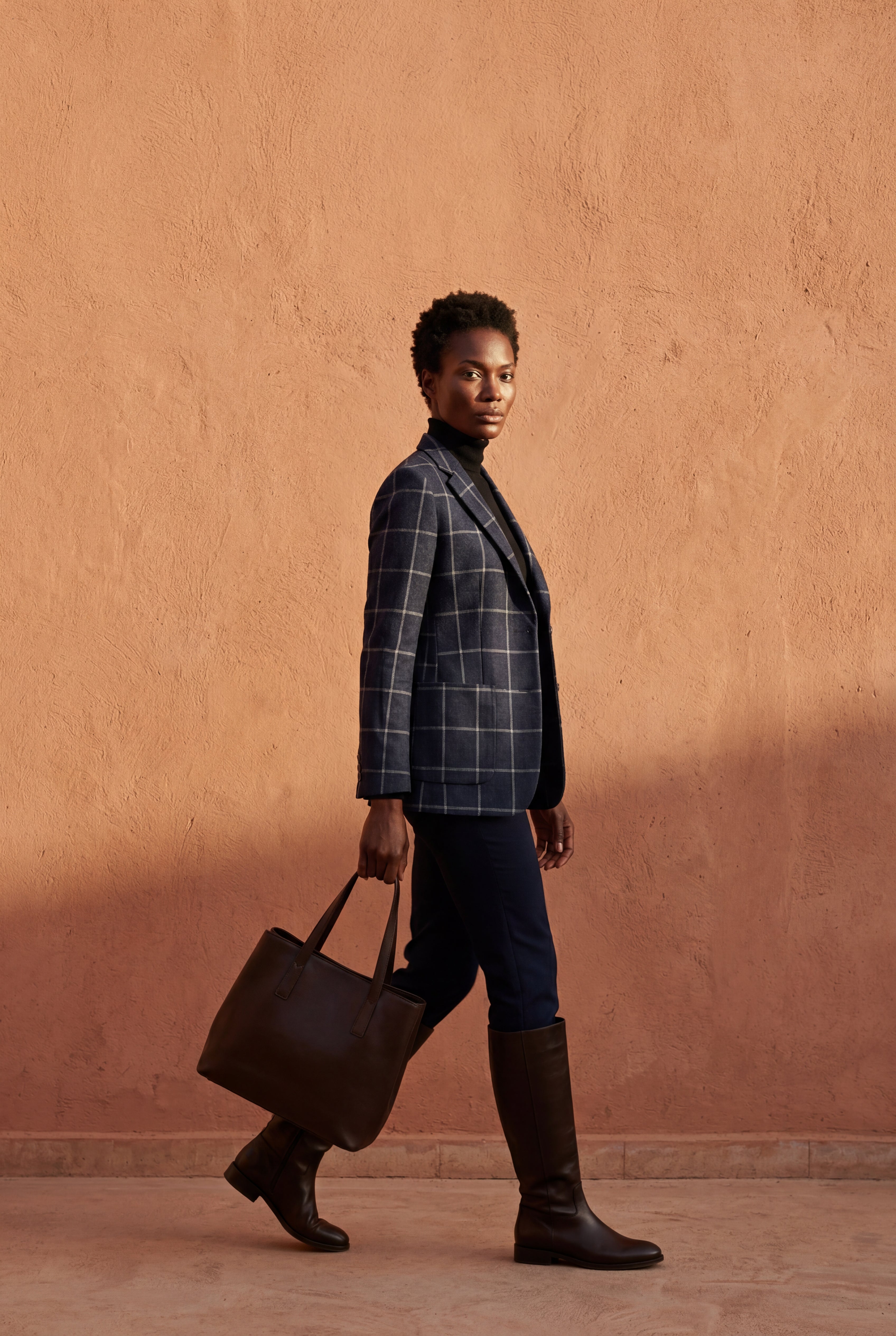 Plaid Tailored Single-breasted Blazer with Notched Lapel | Elcevi