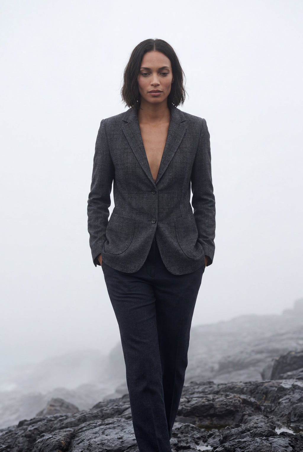 Plaid Tailored Single-breasted Blazer with Notched Lapel | Elcevi