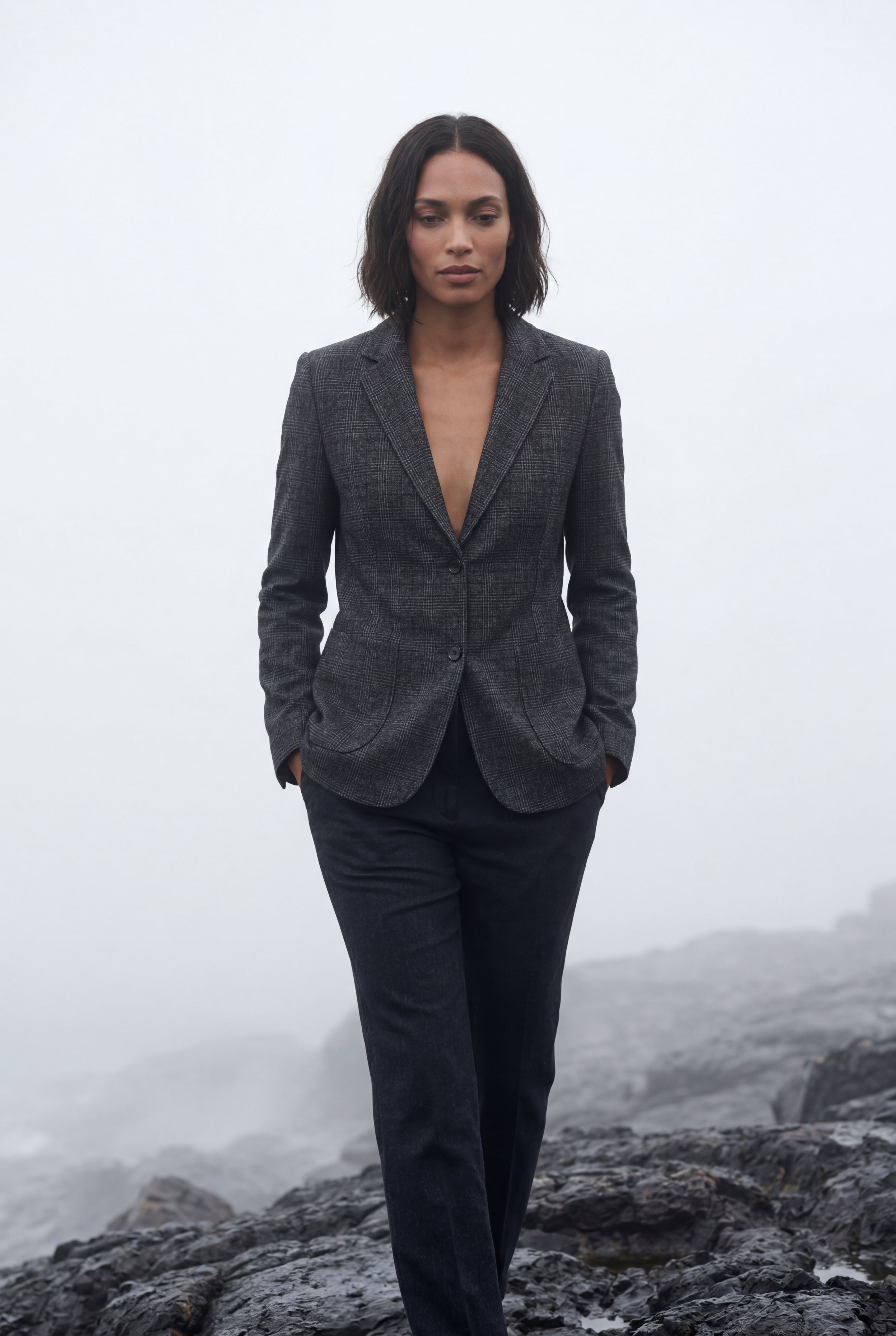 Plaid Tailored Single-breasted Blazer with Notched Lapel | Elcevi