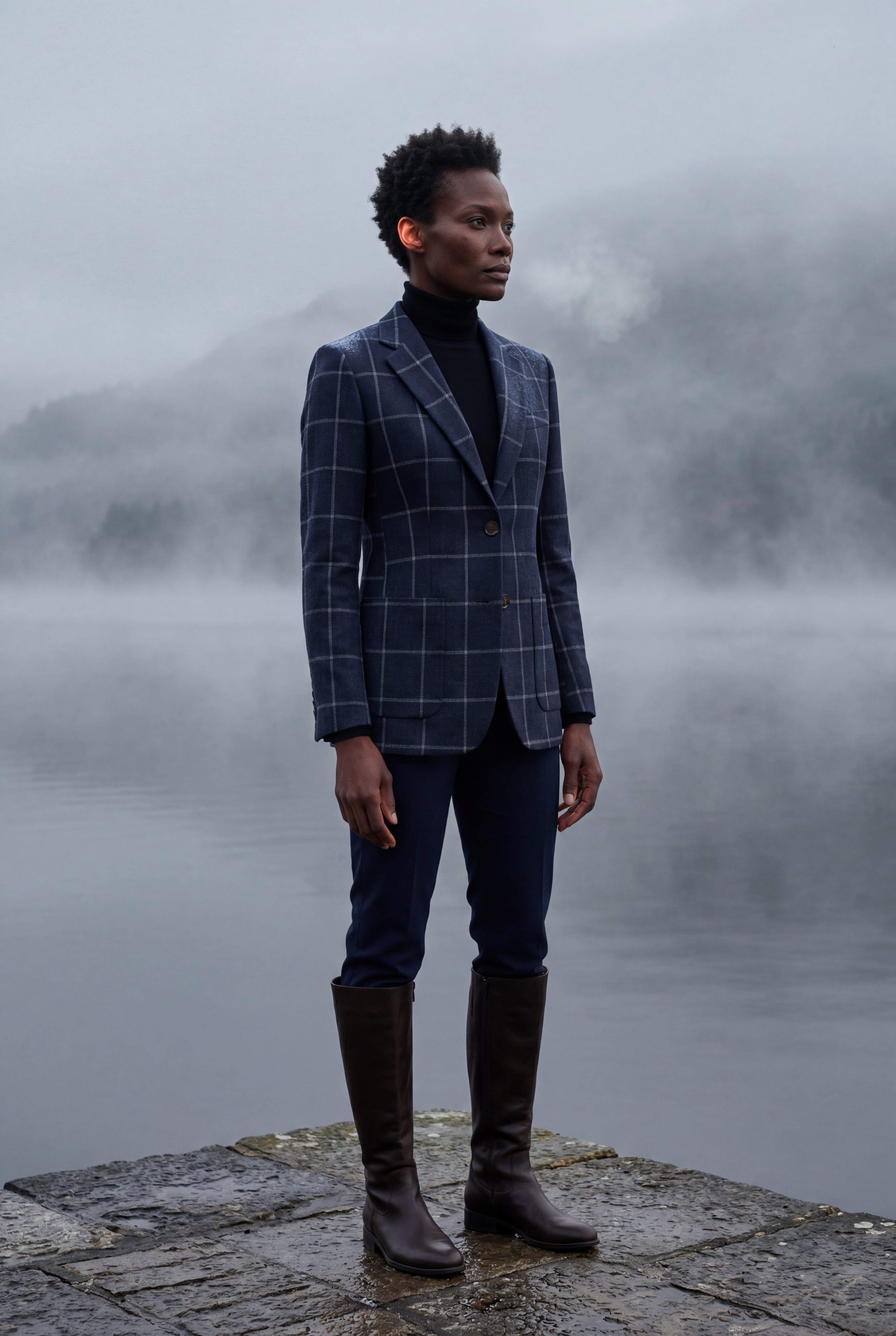 Plaid Tailored Single-breasted Blazer with Notched Lapel | Elcevi