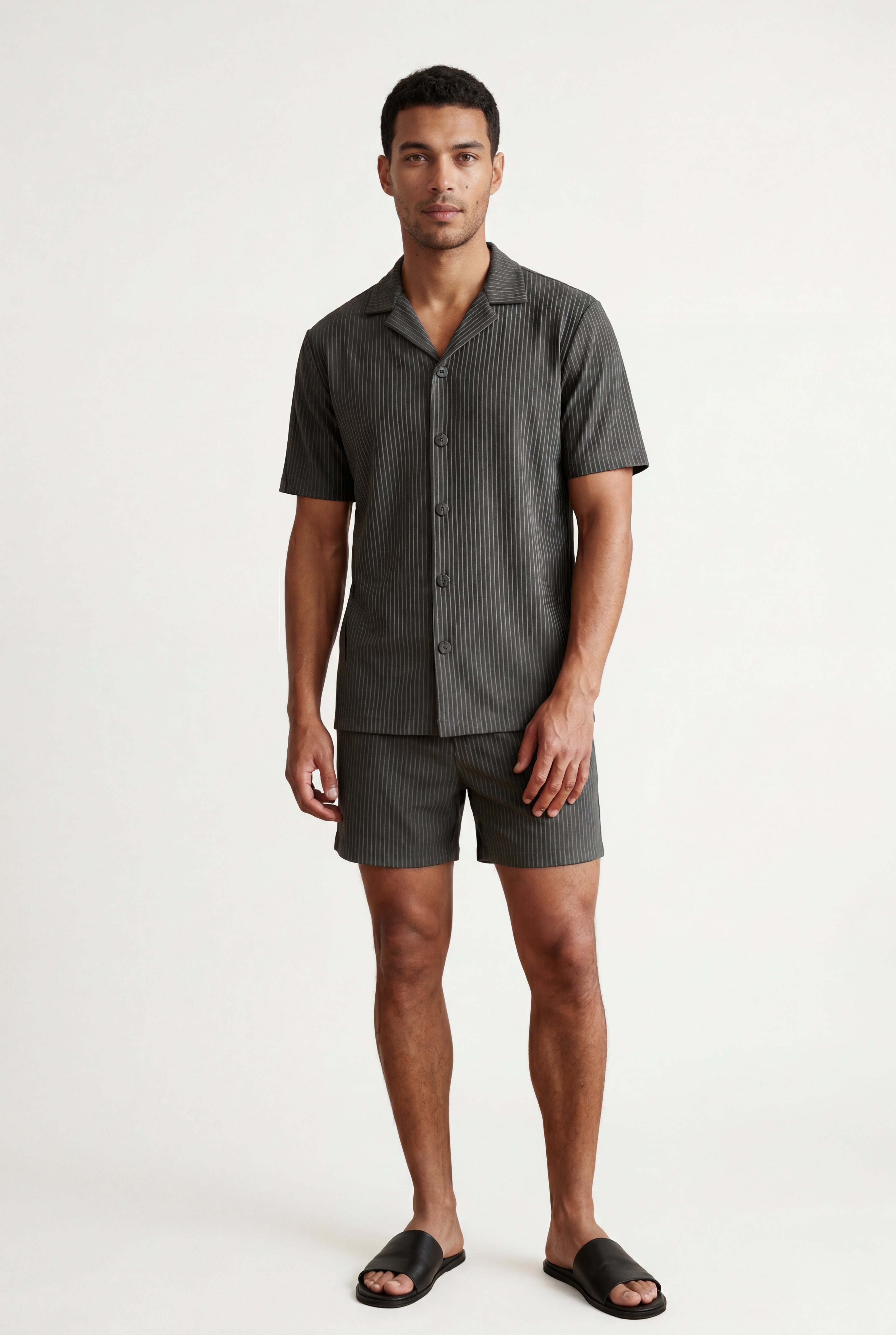 Liam | Ribbed Short Sleeve Shirt and Shorts Set