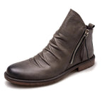 Kian | Ruched Zip Ankle Boots with Almond Toe and Stacked Heel