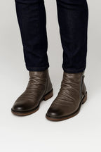 Kian | Ruched Zip Ankle Boots with Almond Toe and Stacked Heel