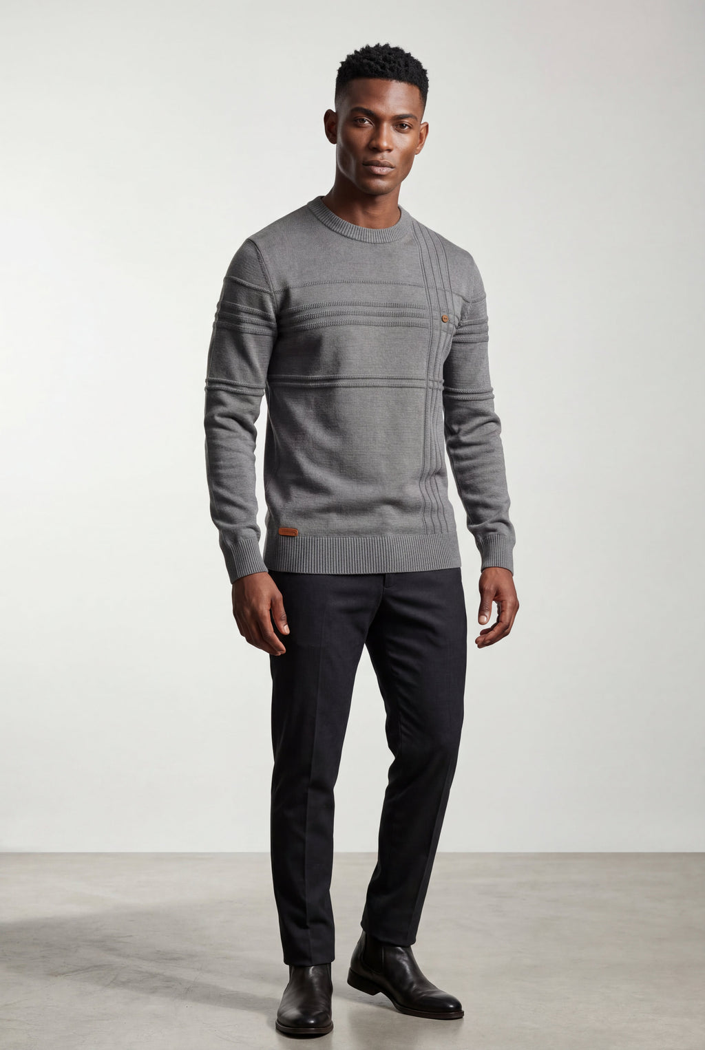 Structured Tonal Textured Crewneck Sweater | Liam