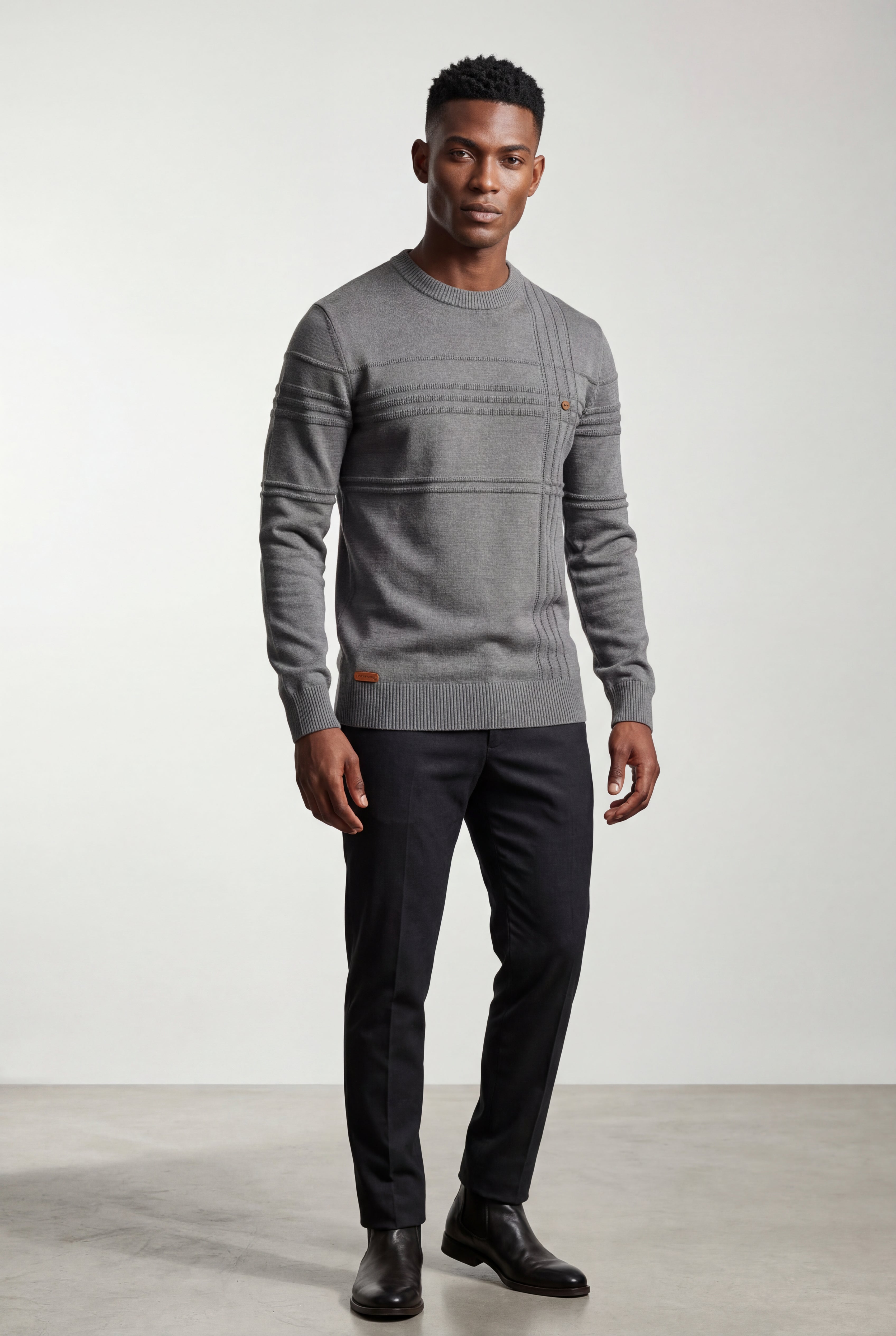 Structured Tonal Textured Crewneck Sweater | Liam