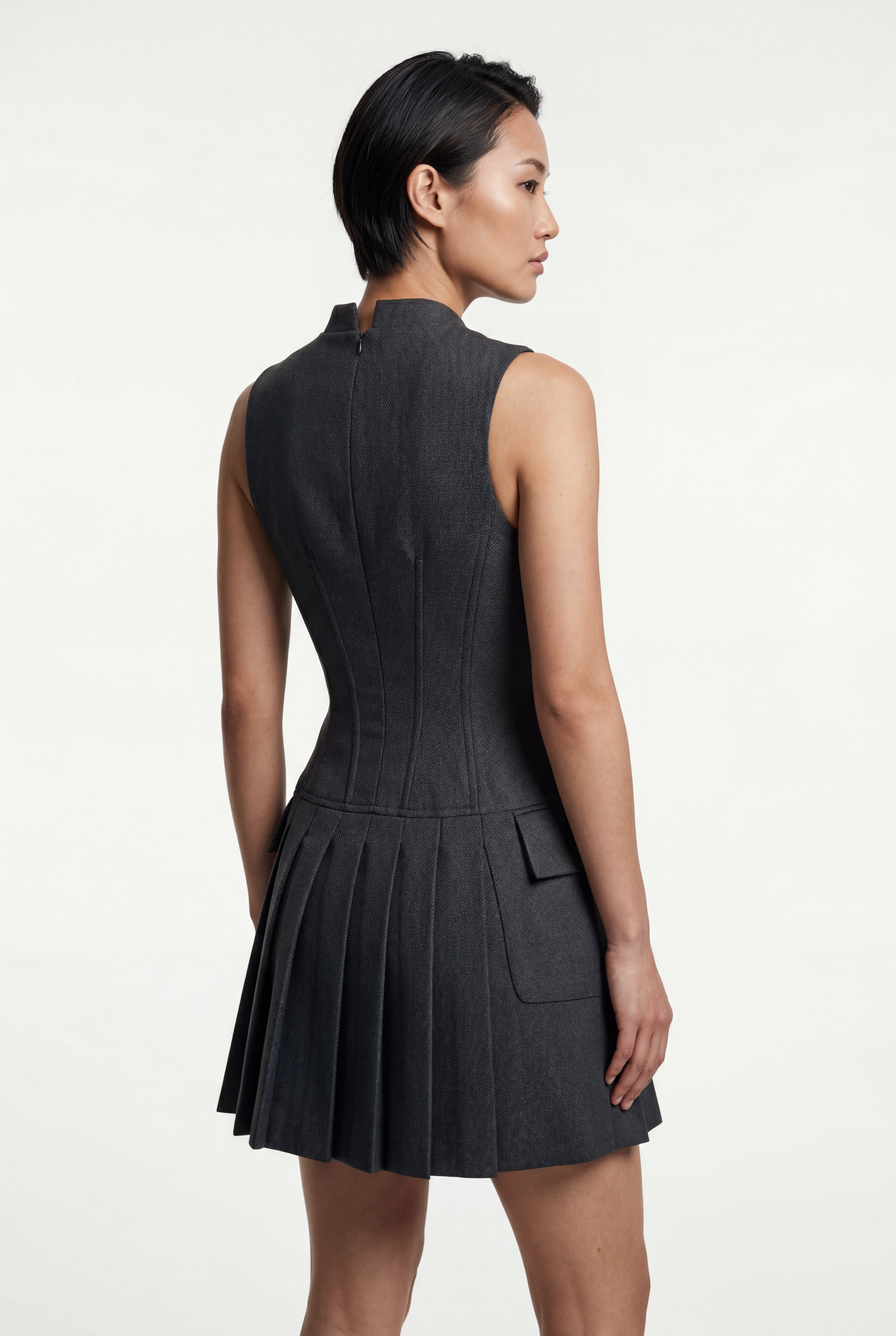 Elcevi | Sleeveless Tailored Mini Dress with Pleats For Women