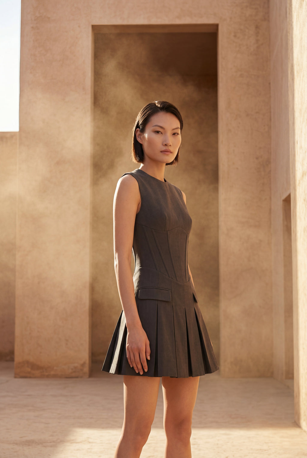 Elcevi | Sleeveless Tailored Mini Dress with Pleats For Women