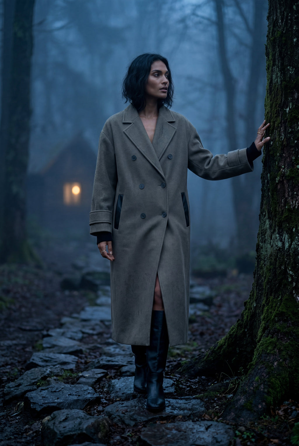 Kim | Women's Oversized Double-Breasted Long Coat with Lapel
