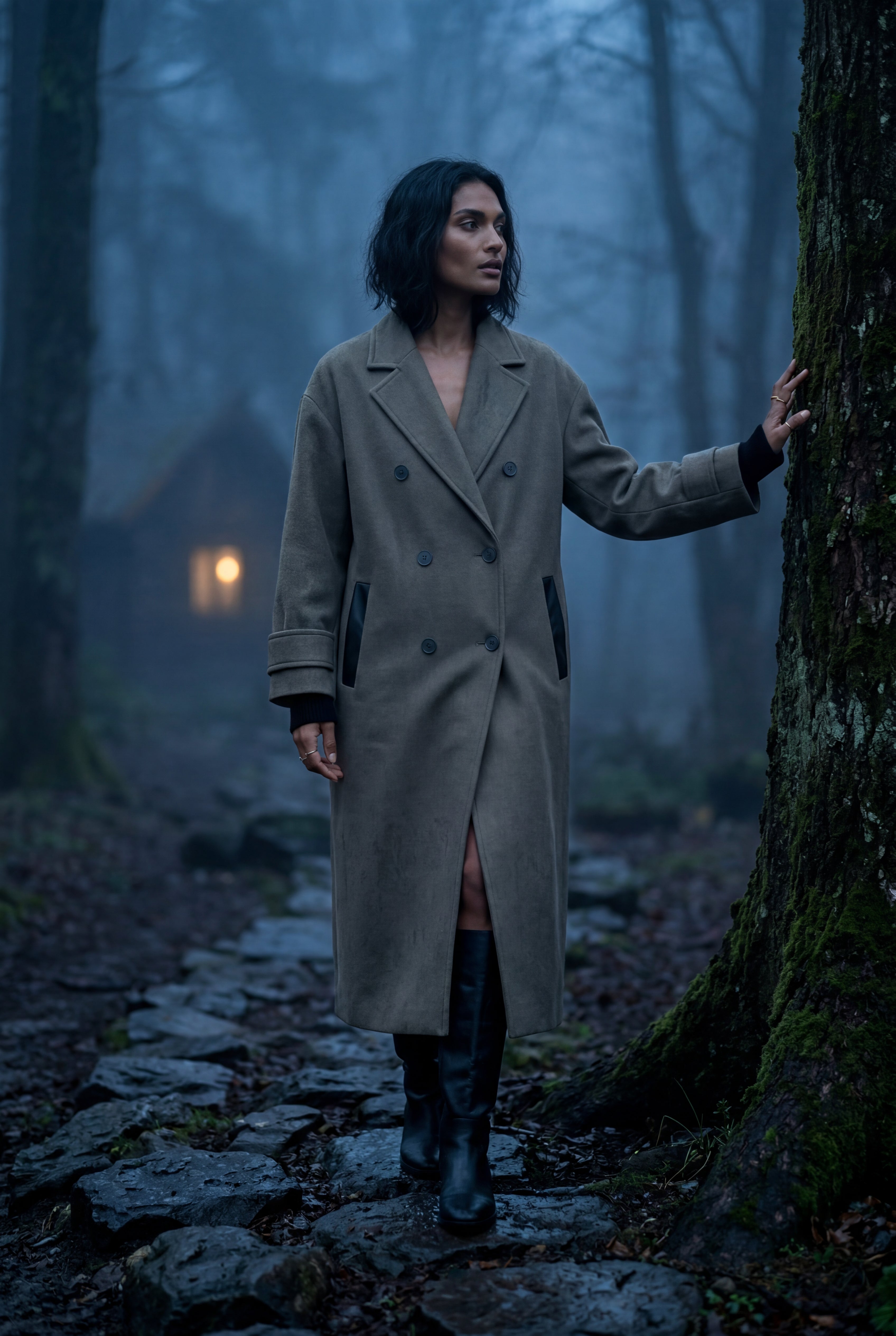 Kim | Women's Oversized Double-Breasted Long Coat with Lapel
